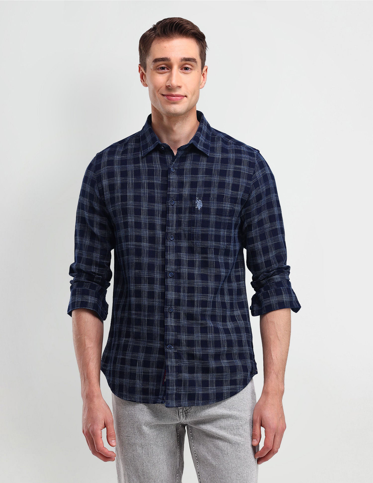 Slim Fit Buffalo Checked Shirt Navy - U.S. Polo Assn. India | Large