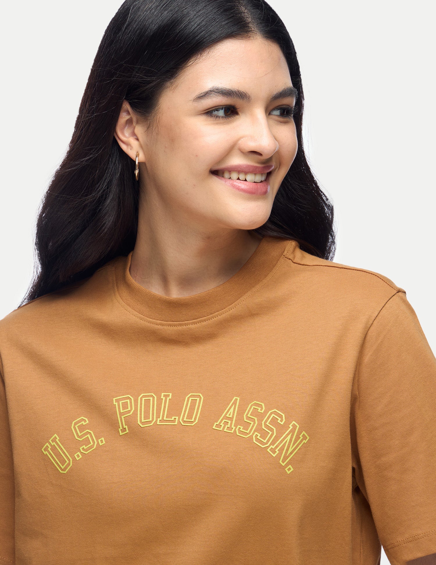 Brand Embroidered Relaxed Fit T-Shirt Light Brown - U.S. Polo Assn. India | Large
