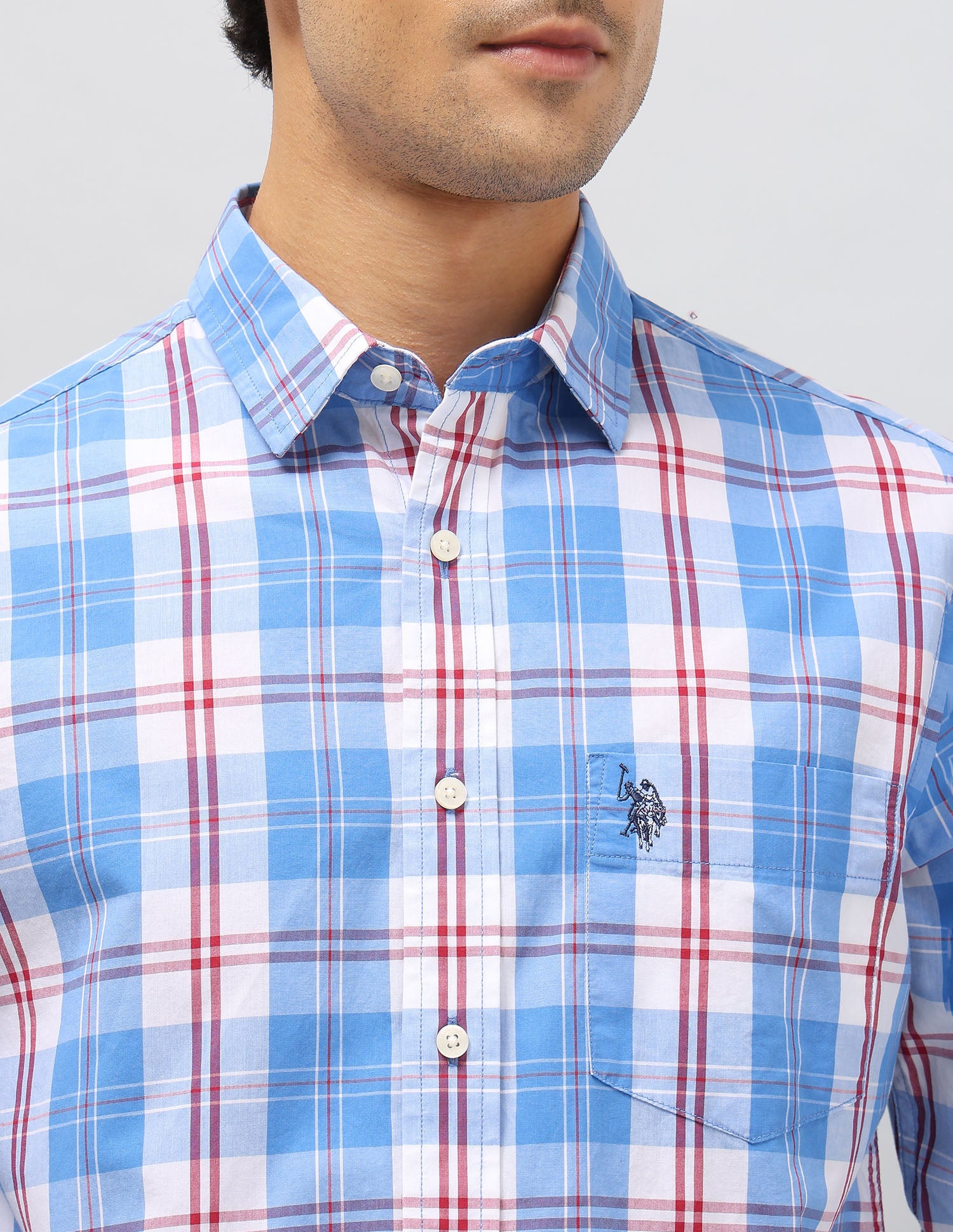 Plaid Checked Pure Cotton Shirt Blue - U.S. Polo Assn. India | Large