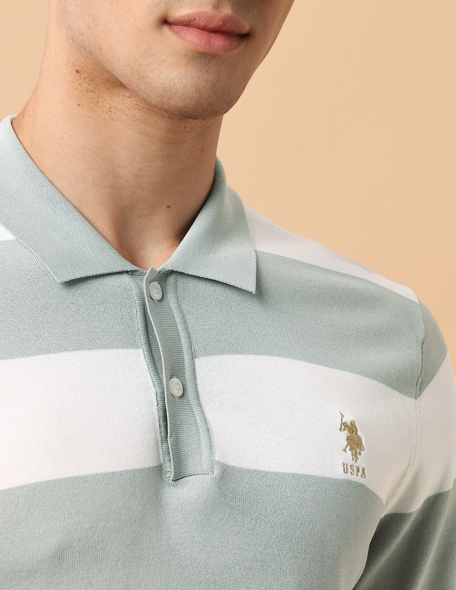 Pacho X Horizontal Striped Slim Fit Polo Shirt Light Green - U.S. Polo Assn. India | Large