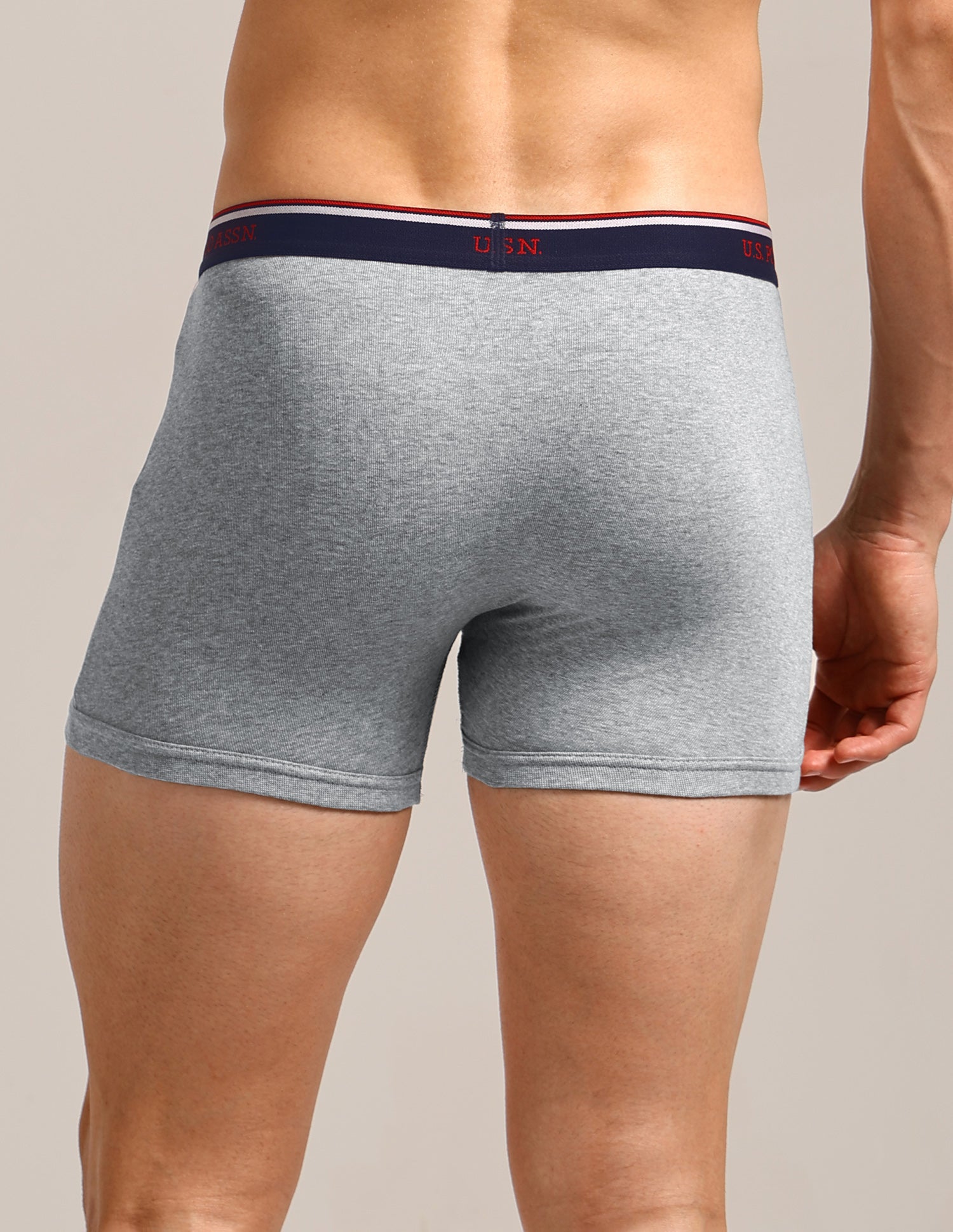 Mid Rise Solid 1667 Trunks - Pack Of 3 Black, Grey Melange and Navy - U.S. Polo Assn. India | Large