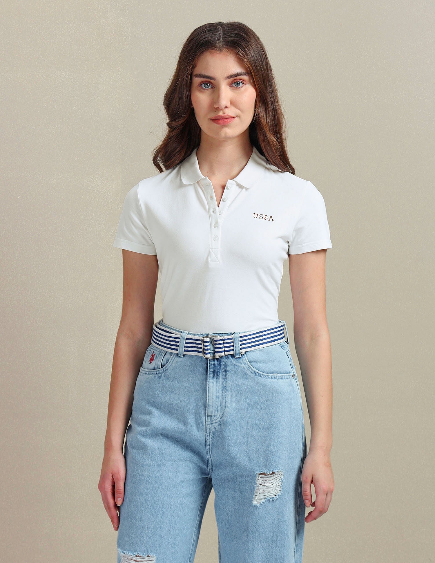 Rice Stitch Logo Polo Shirt White - U.S. POLO ASSN. | Large