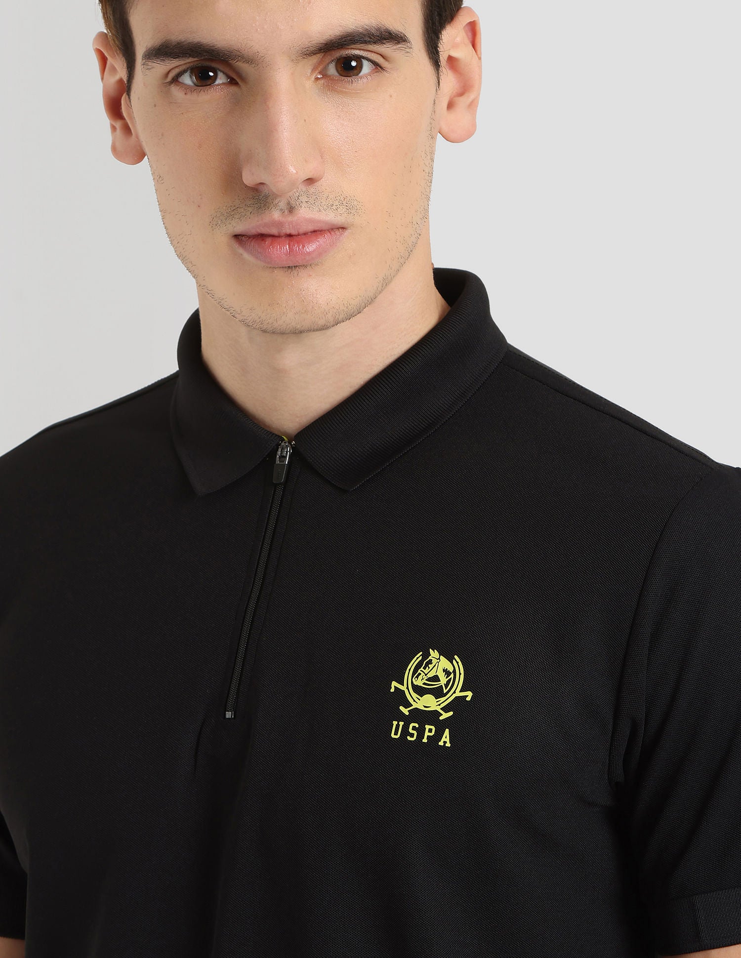Polyester Zipper Sport Polo Shirt Black - U.S. Polo Assn. India | Large