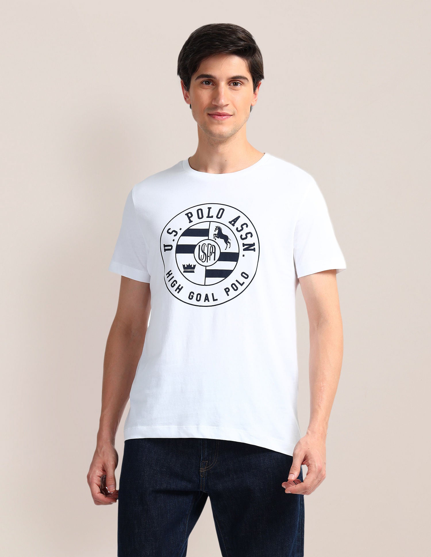 Brand Print Slim Fit T-Shirt White - U.S. Polo Assn. India | Large