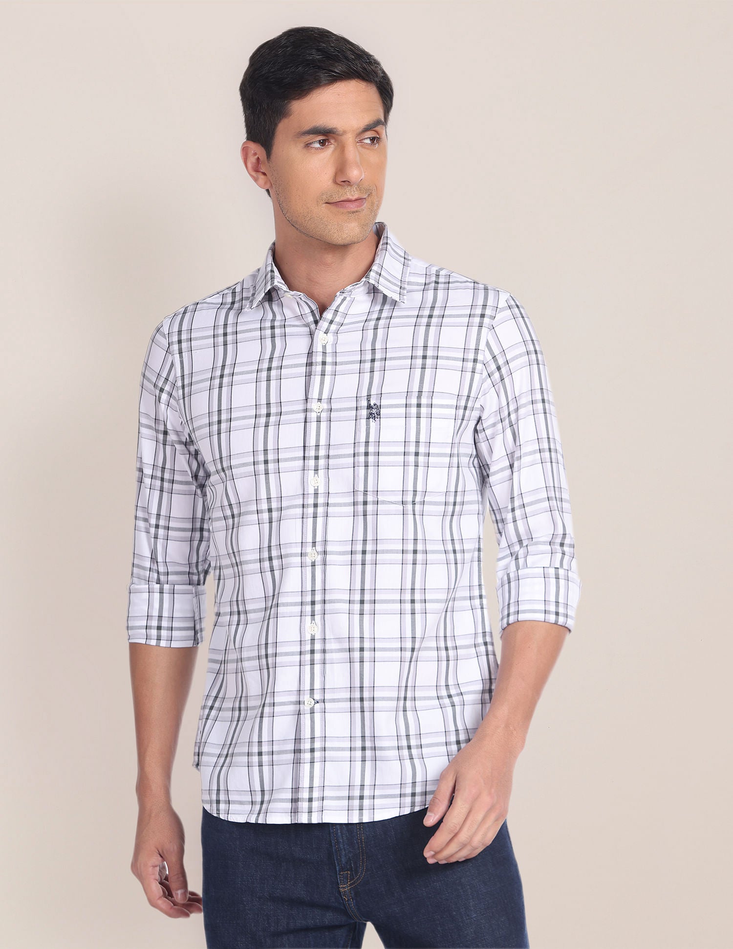 Tartan Twill Tailored Shirt Grey - U.S. Polo Assn. India | Large