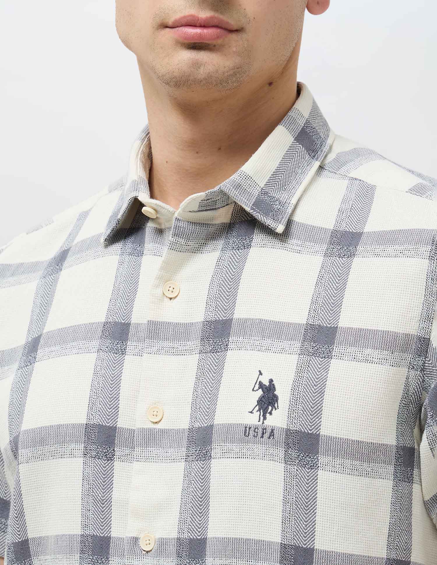 Regular Fit Textured With Grid Checked Shirt Off White - U.S. POLO ASSN. | Large