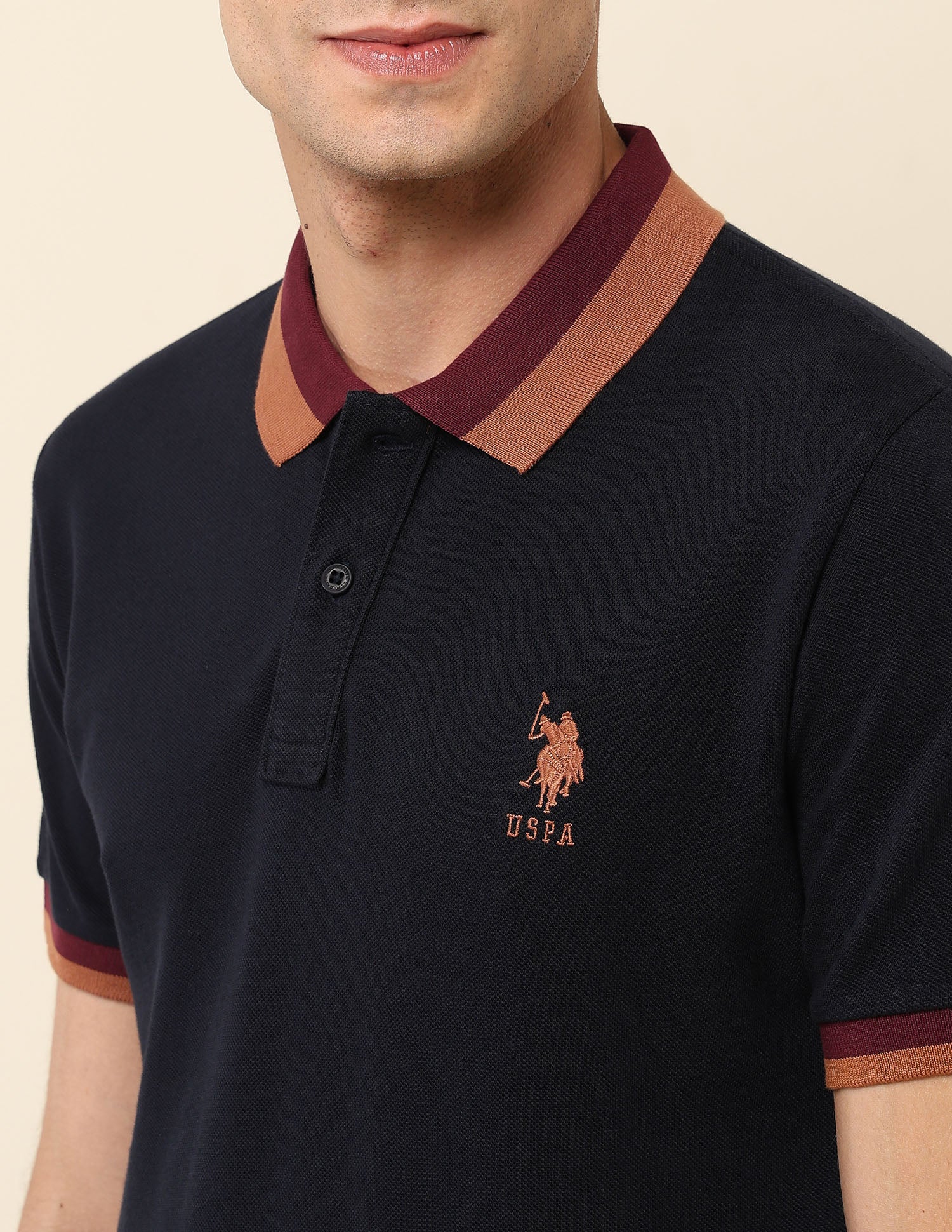 Slim Fit Solid Polo Shirt Navy - U.S. Polo Assn. India | Large