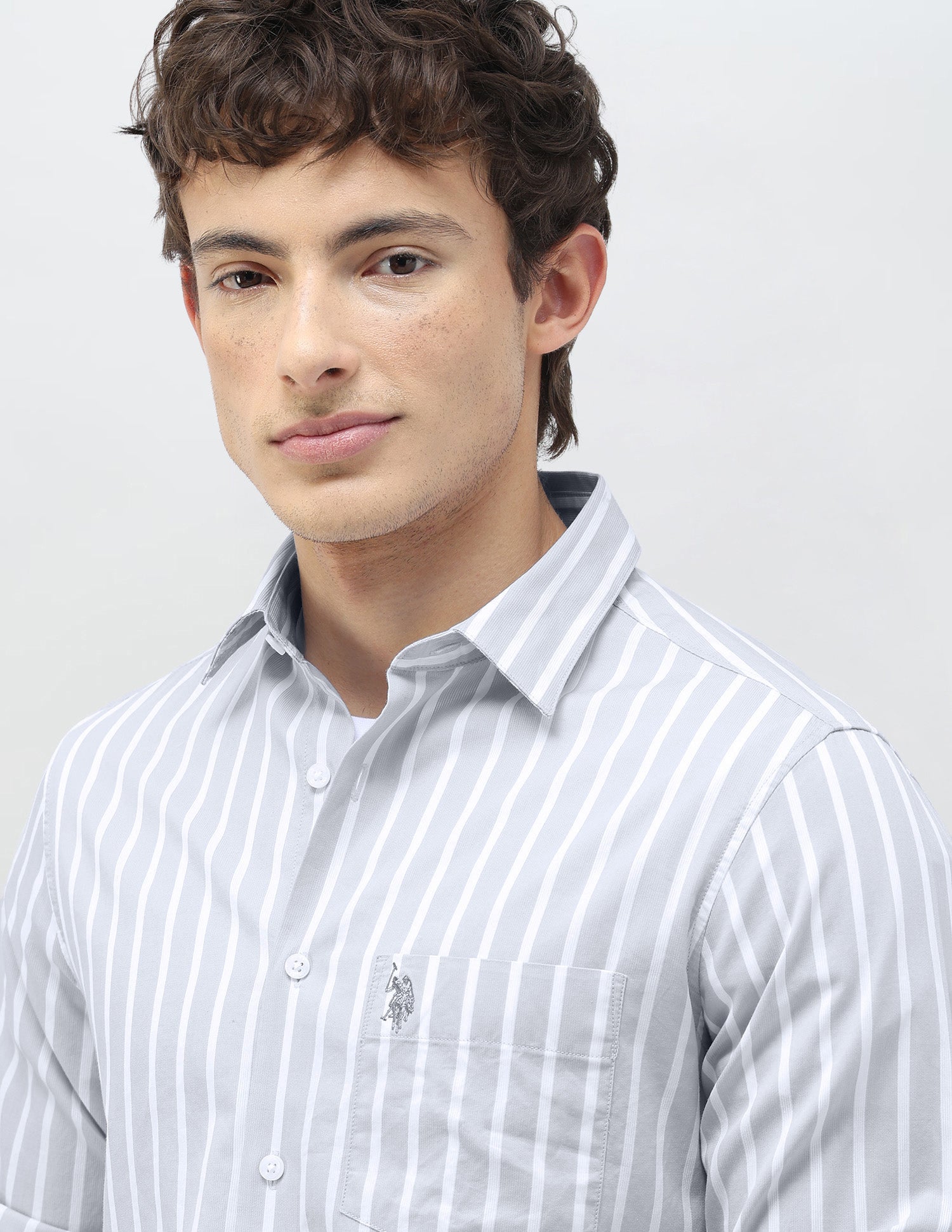 Casa De Campo Vertical Striped Shirt Light Grey - U.S. Polo Assn. India | Large