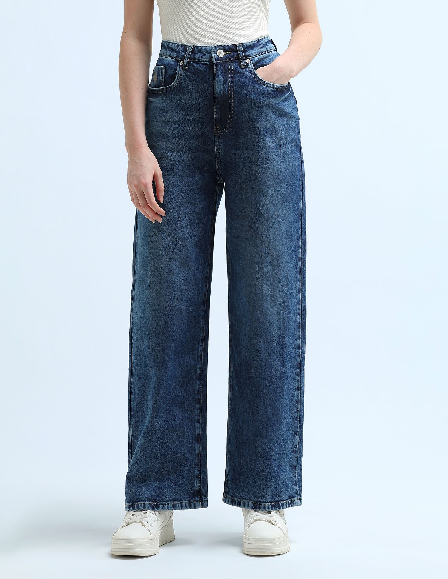 High Rise Wide Leg Jeans Blue - U.S. Polo Assn. India | Large