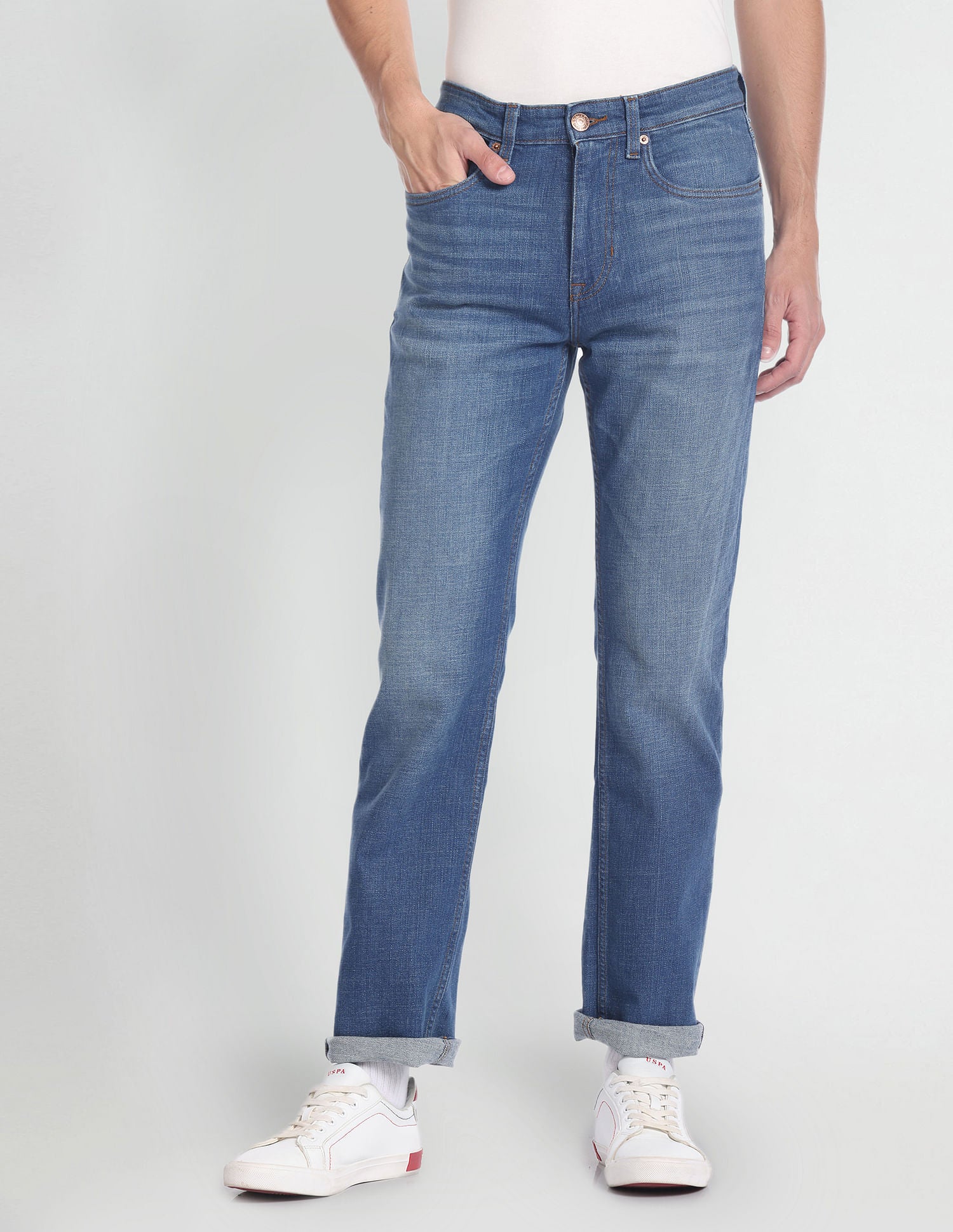 Slim Straight Fit Mid Wash Jeans Blue - U.S. Polo Assn. India | Large
