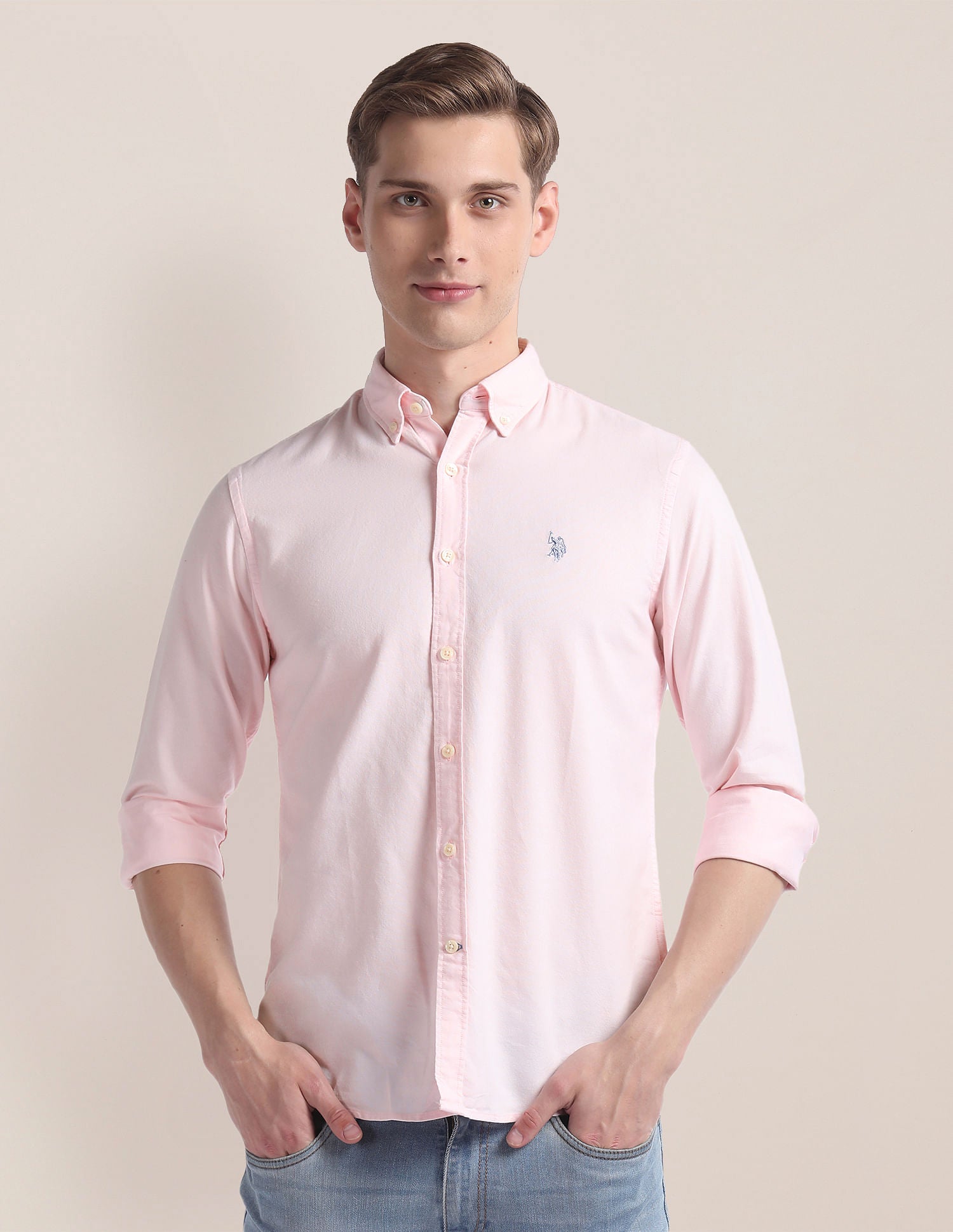Solid Dobby Shirt Pink - U.S. POLO ASSN. | Large