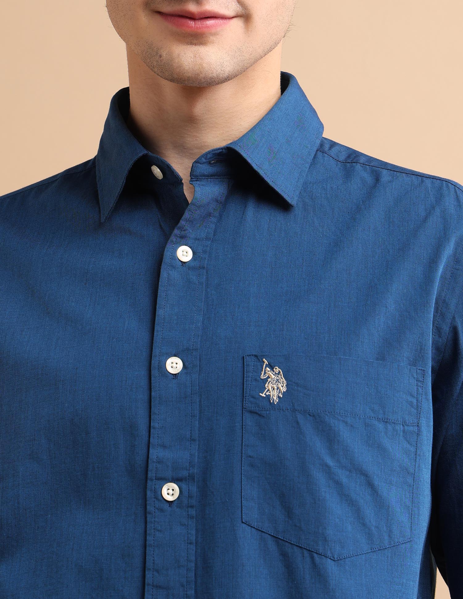 Textured Cotton Shirt Dark Blue - U.S. POLO ASSN. | Large