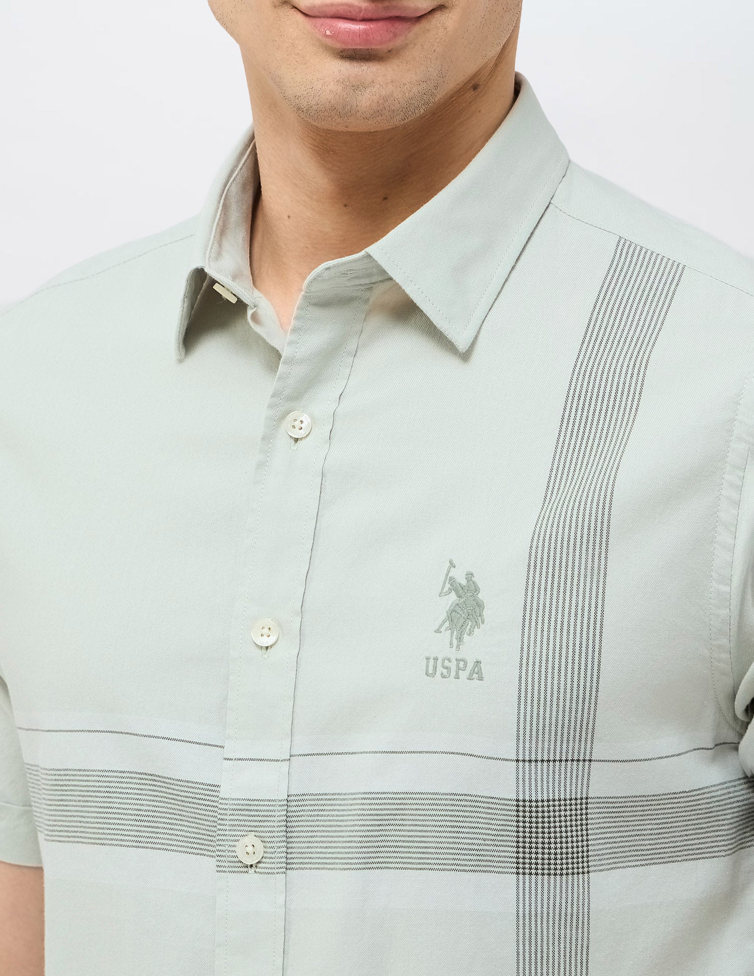 Tailored Fit Vertical Striped Shirt Green - U.S. Polo Assn. India | Large
