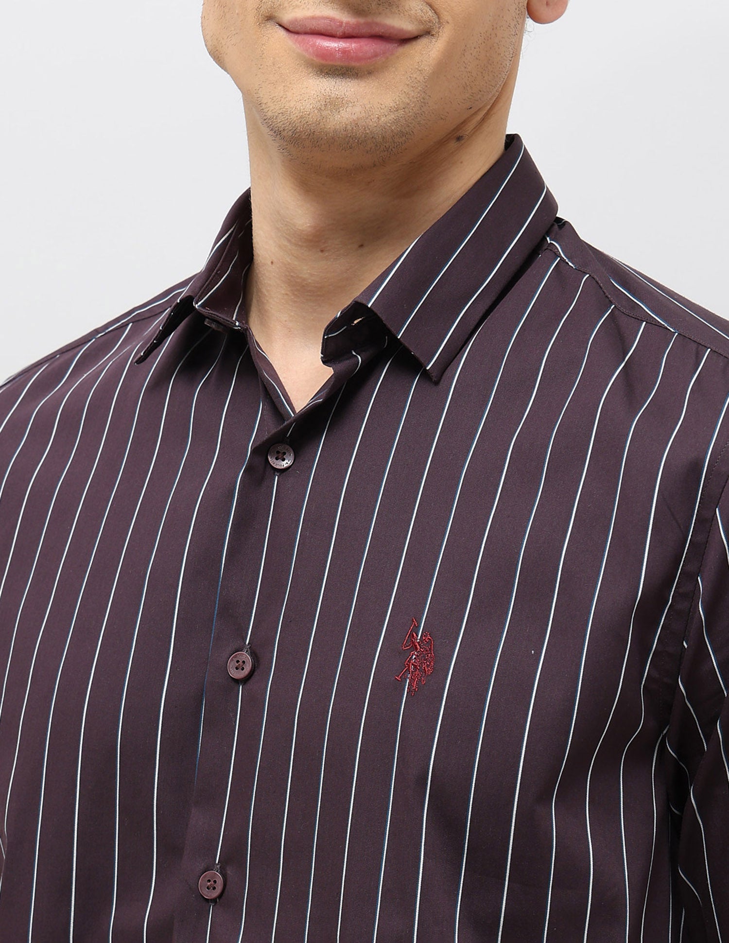 Vertical Striped Tailored Fit Shirt Wine - U.S. POLO ASSN. | Large