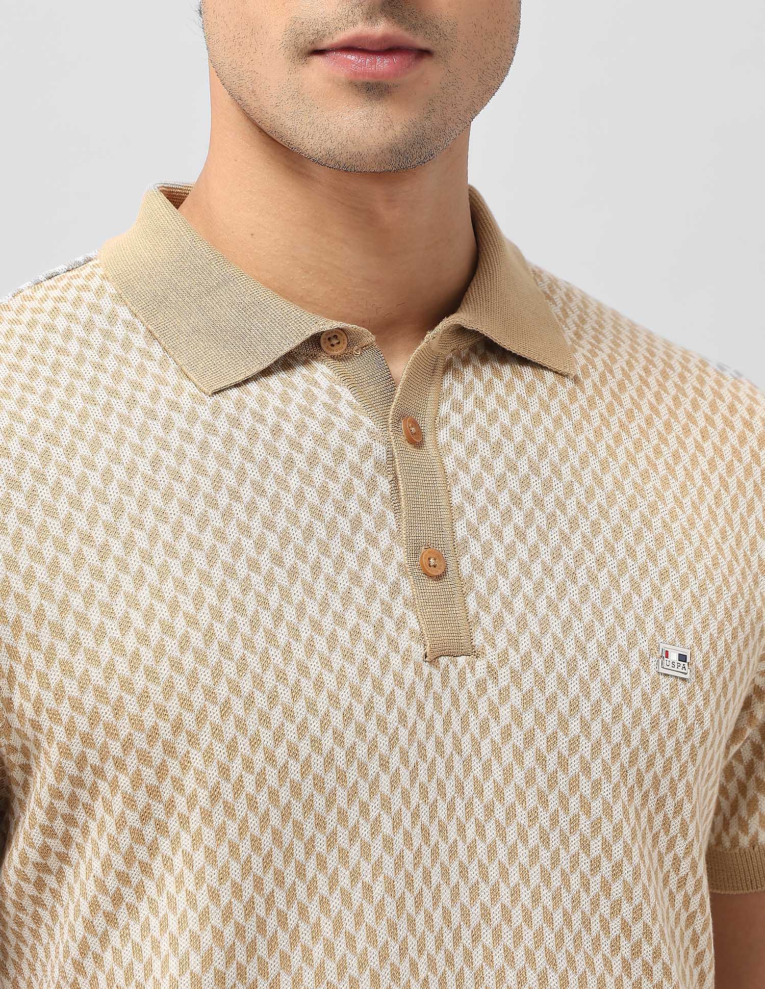 Geometric Patterned Knit T-Shirt Dark Brown - U.S. POLO ASSN. | Large