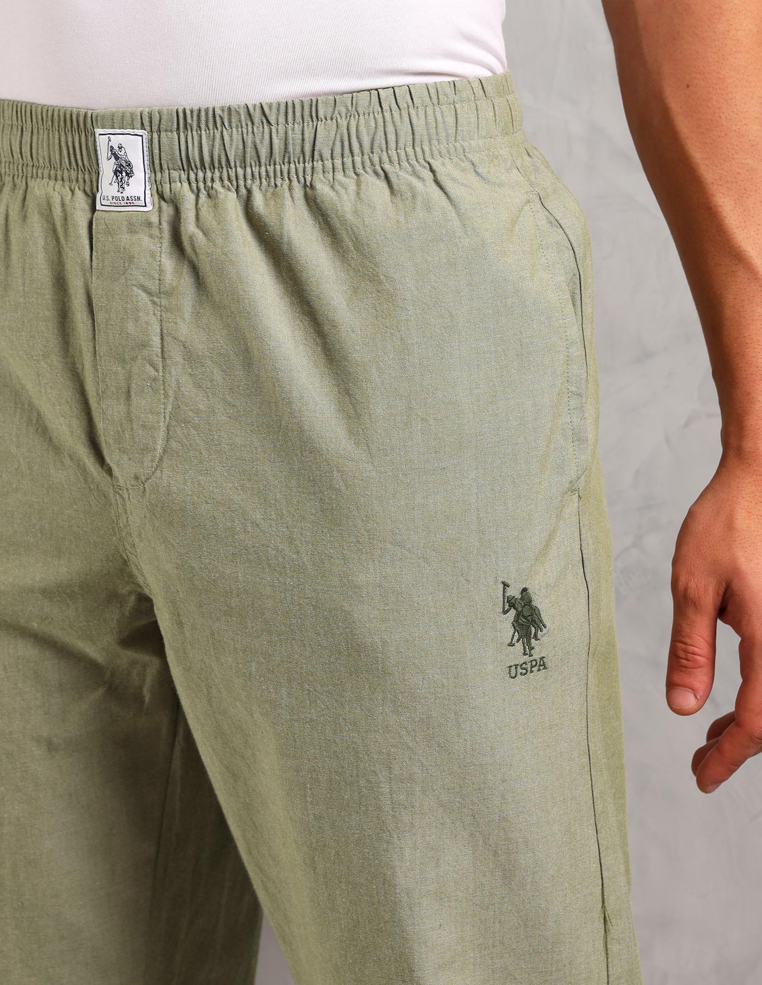Heathered Pure Cotton I658 Lounge Pants - Pack Of 1 Green Chambray - U.S. Polo Assn. India | Large