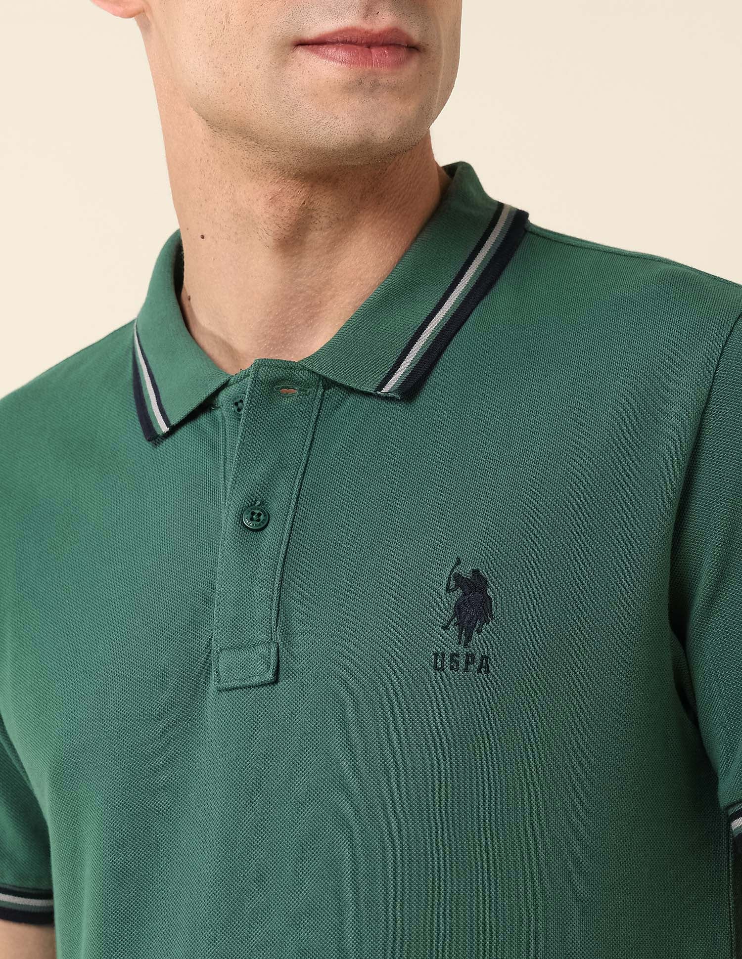 Pure Cotton Slim Fit Polo Shirt Dark Green - U.S. Polo Assn. India | Large