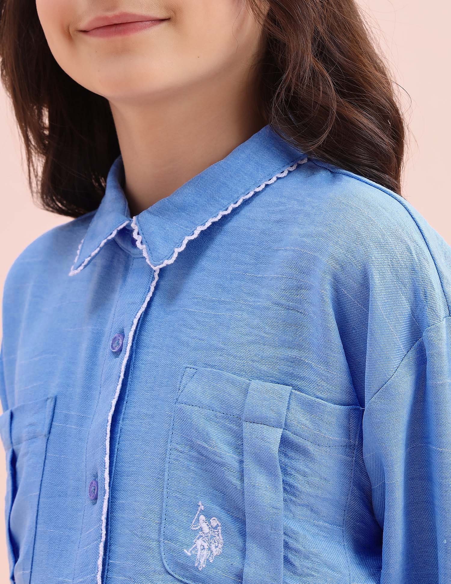 Girls Solid Shirt Dress Blue - U.S. POLO ASSN. | Large