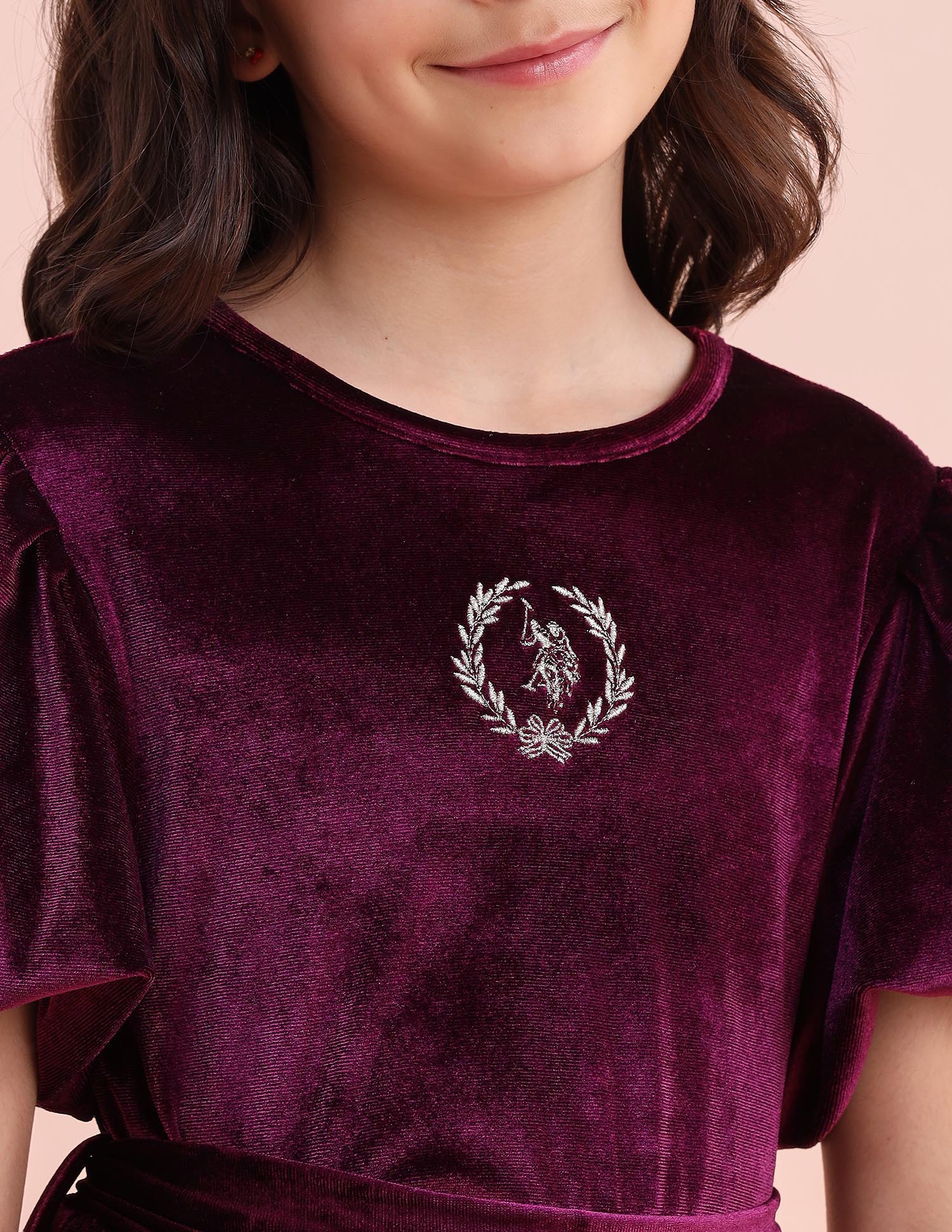 Girls Solid Fit & Flare Dress Maroon - U.S. POLO ASSN. | Large