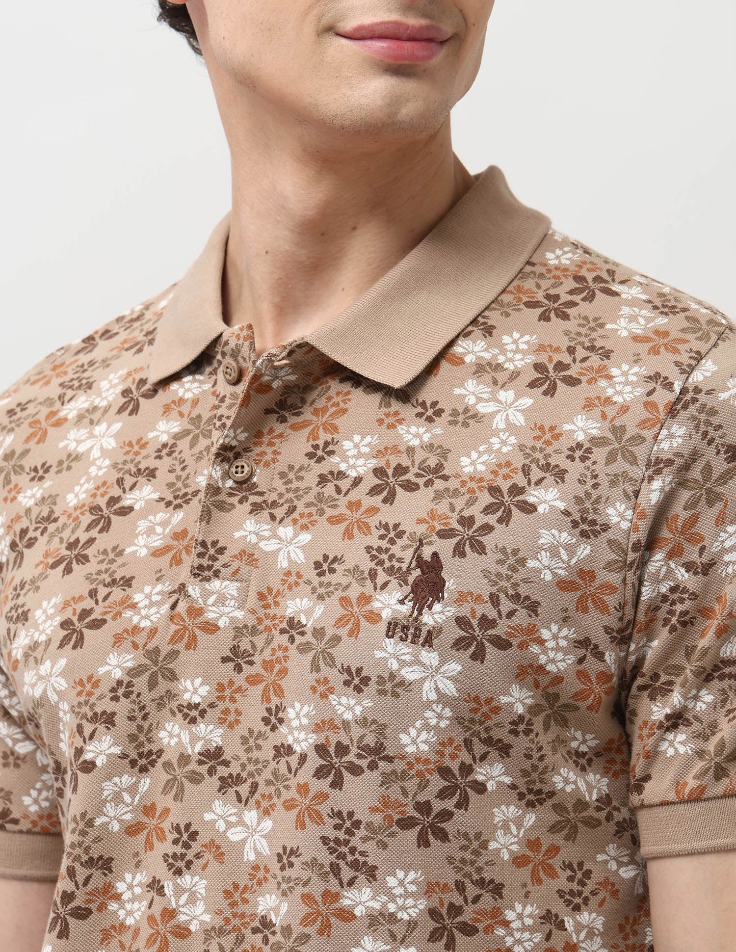 Pure Cotton Slim Fit Polo Shirt Light Brown - U.S. Polo Assn. India | Large