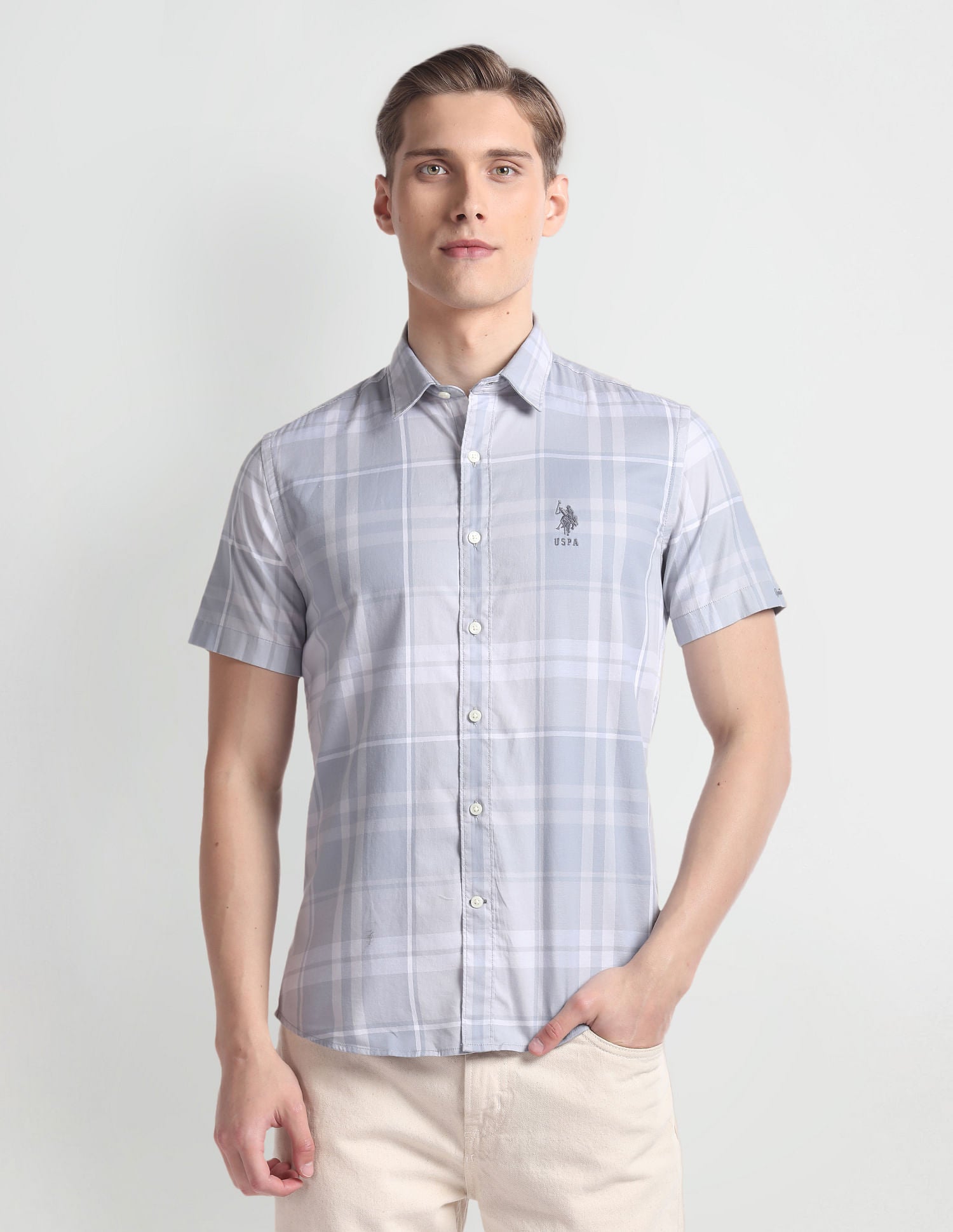 Tartan Check Twill Shirt Grey - U.S. Polo Assn. India | Large