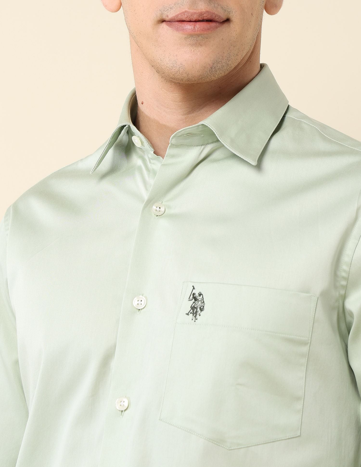 Tailored Fit Satin Shirt Light Green - U.S. Polo Assn. India | Large