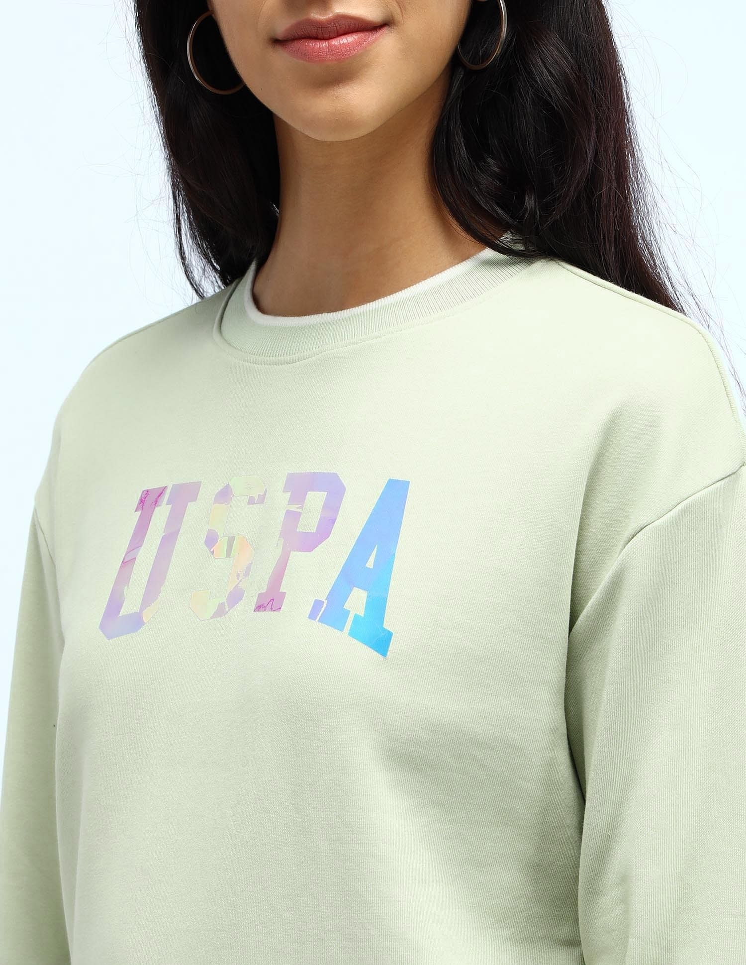 Drop Shoulder Holographic Print Sweatshirt Mint - U.S. POLO ASSN. | Large