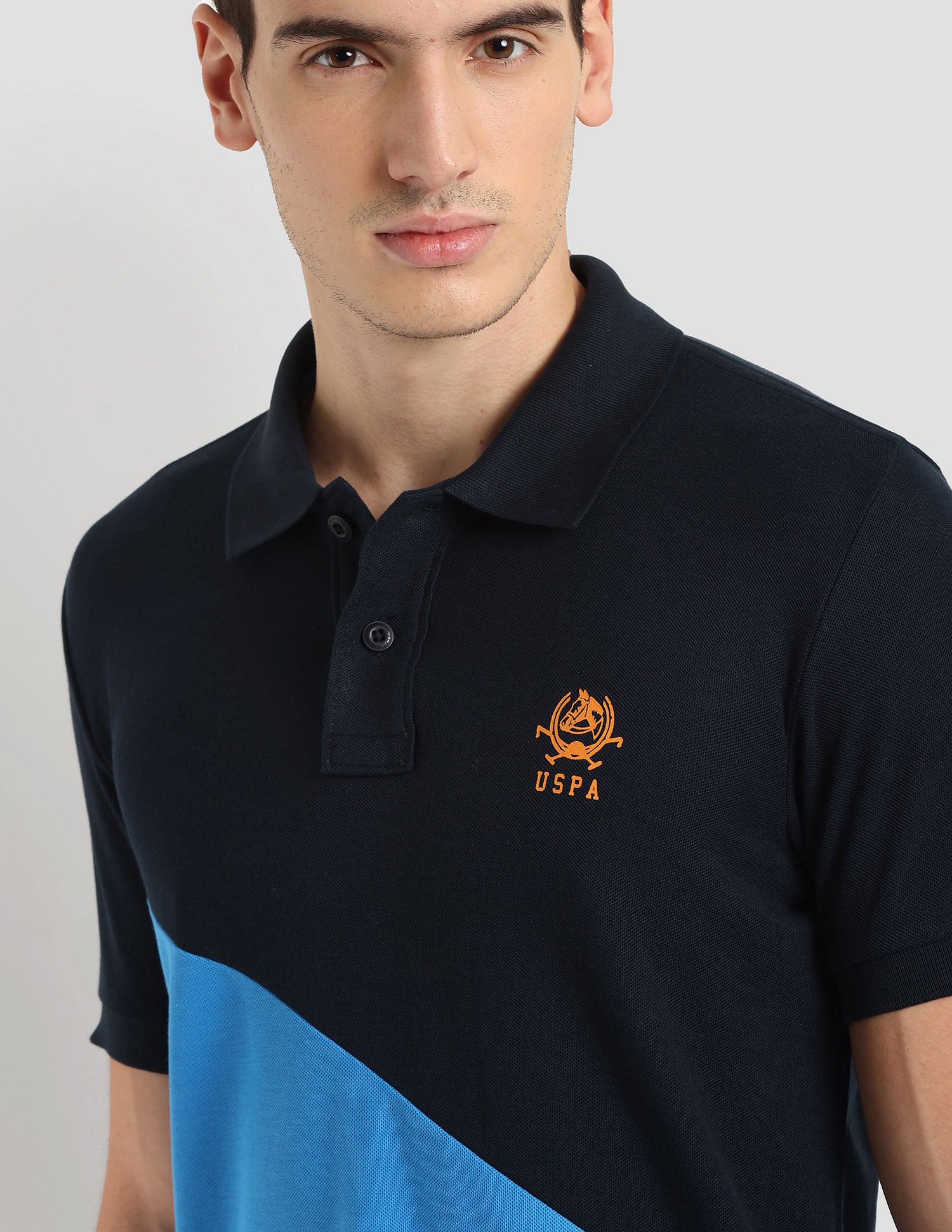 Diagonal Colour Block Active Polo Shirt Navy - U.S. Polo Assn. India | Large