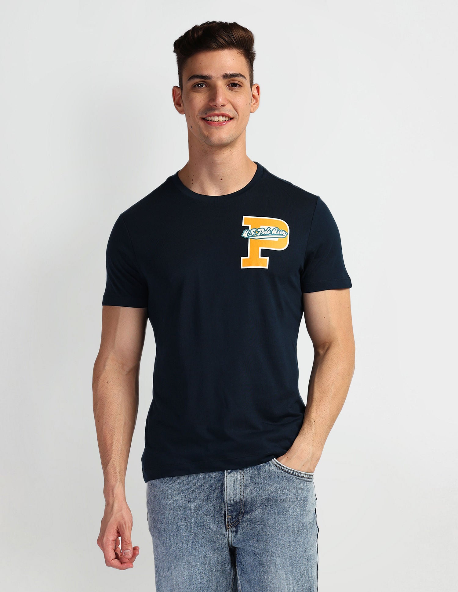 Graphic Print Crew Neck T-Shirt Navy - U.S. Polo Assn. India | Large