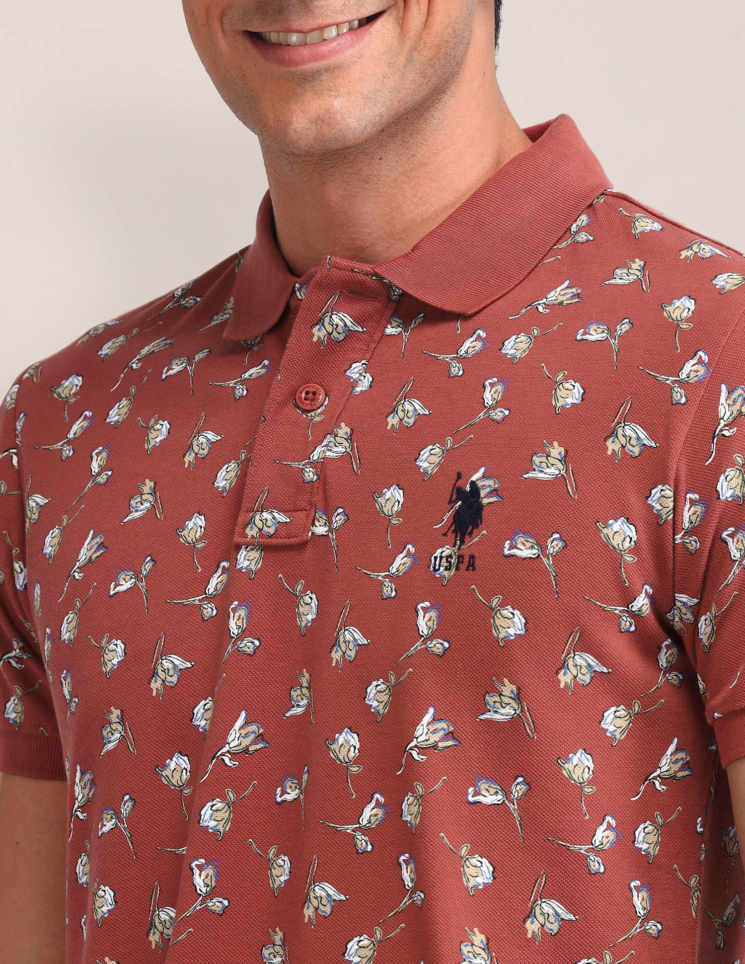 Floral Pattern Slim Fit Polo Shirt Maroon - U.S. Polo Assn. India | Large