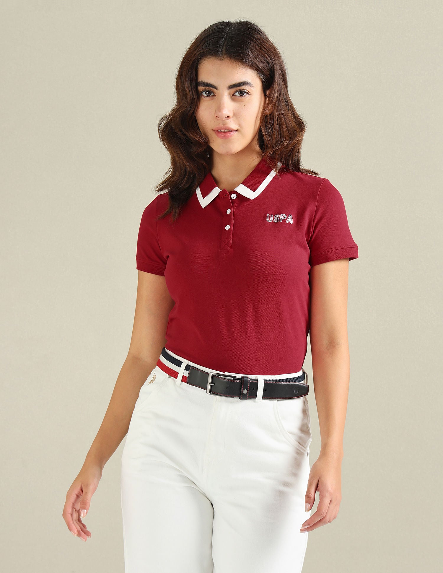 Cotton Stretch Tipped Polo Shirt Red - U.S. POLO ASSN. | Large