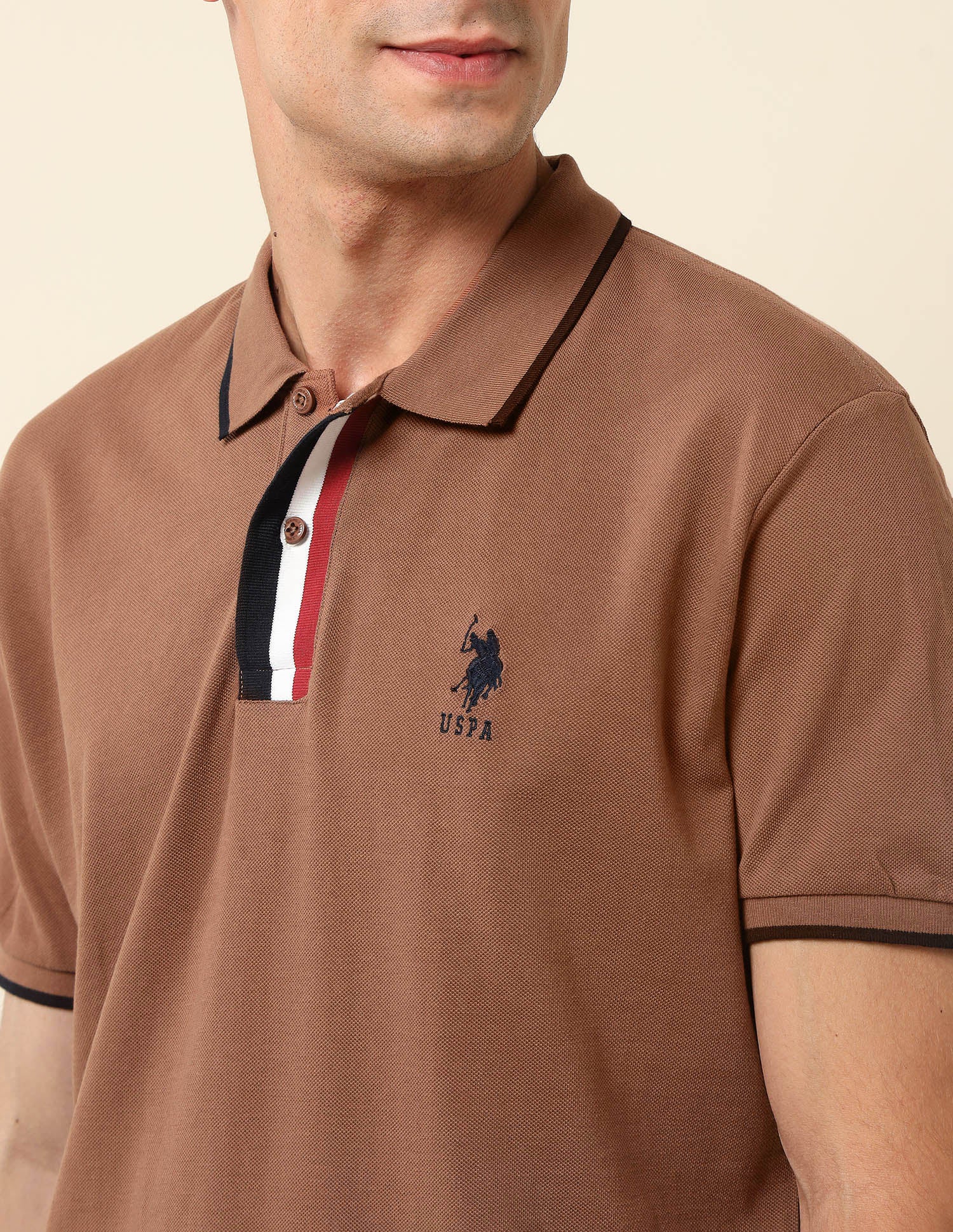 Pure Cotton Slim Fit Polo Shirt Light Brown - U.S. Polo Assn. India | Large