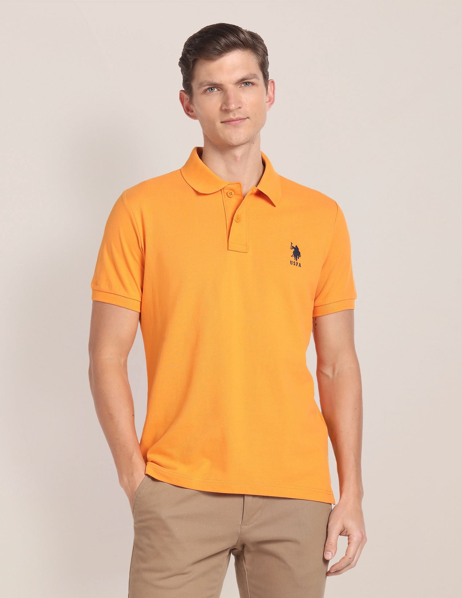 Pique Solid Polo Shirt Orange - U.S. Polo Assn. India | Large