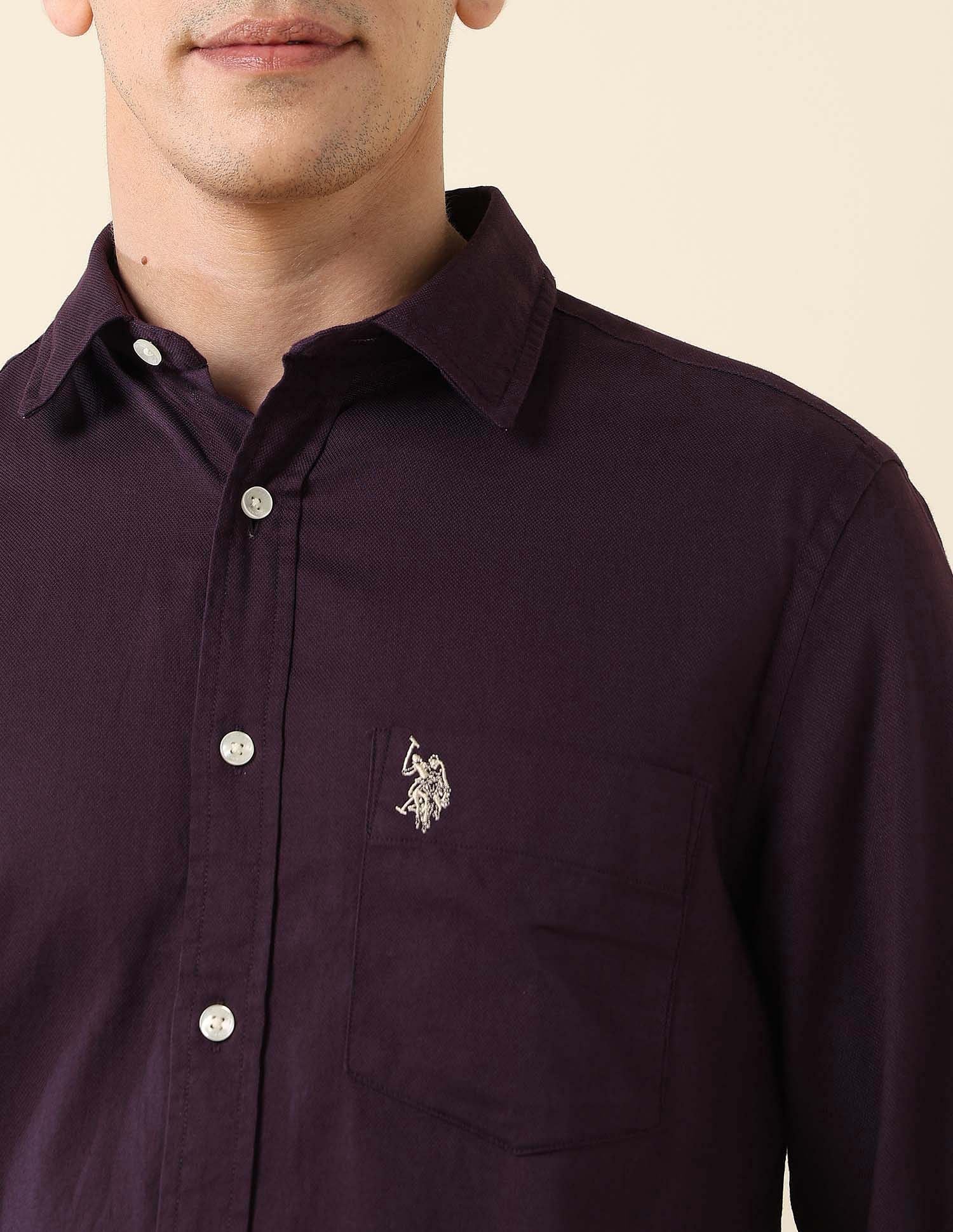 Tailored Fit Dobby Shirt Wine - U.S. Polo Assn. India | Large