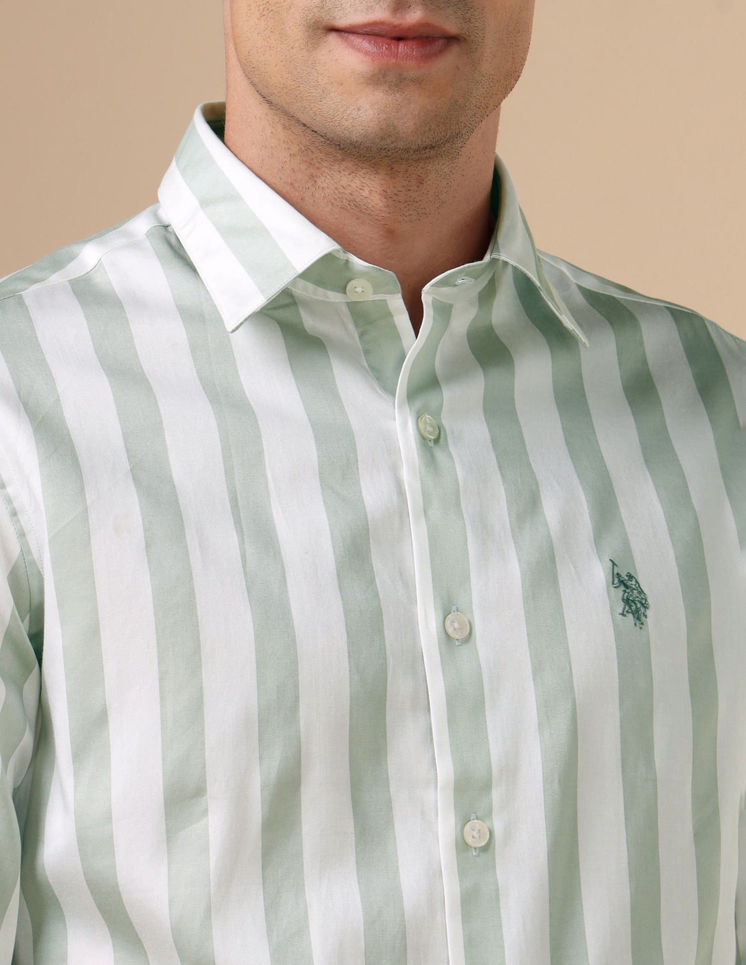 Vertical Striped Pure Cotton Shirt Light Green - U.S. POLO ASSN. | Large