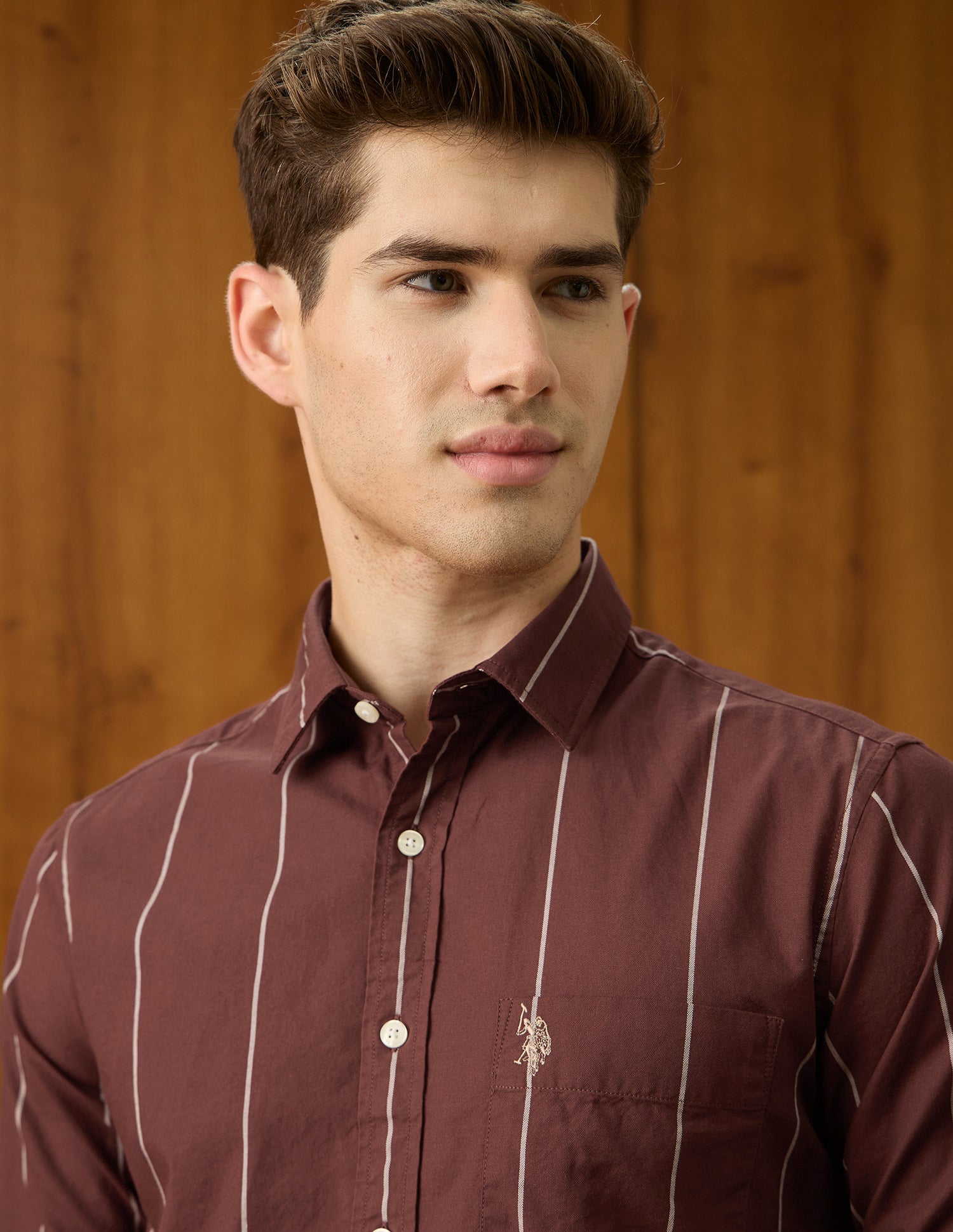 Oxford Vertical Striped Shirt Maroon - U.S. Polo Assn. India | Large