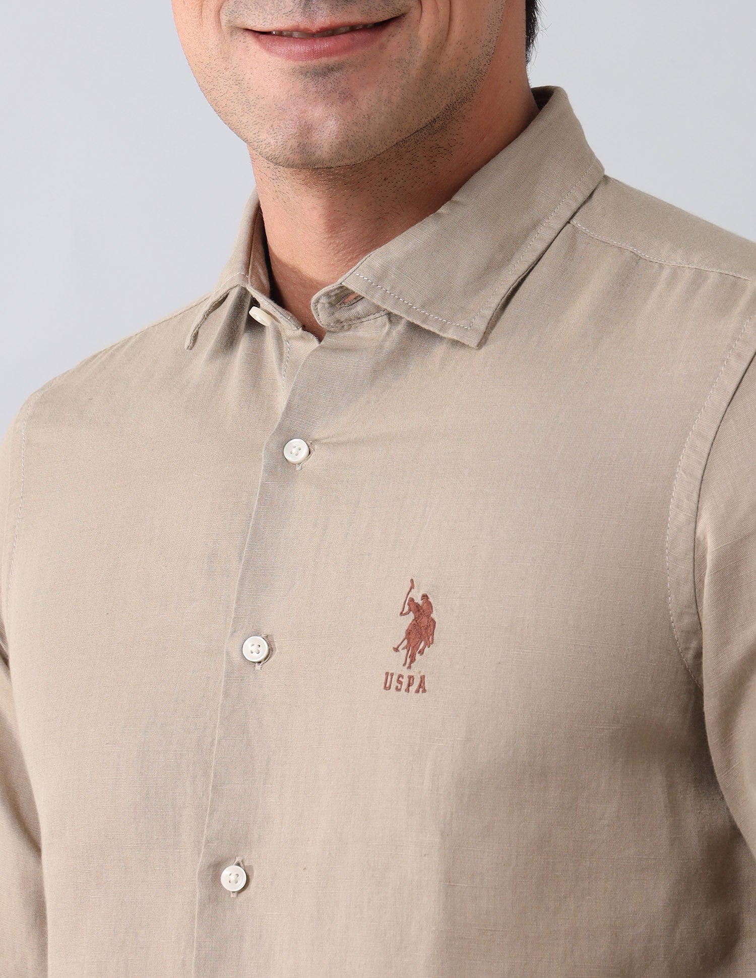 Regular Fit Solid Shirt Khaki - U.S. Polo Assn. India | Large