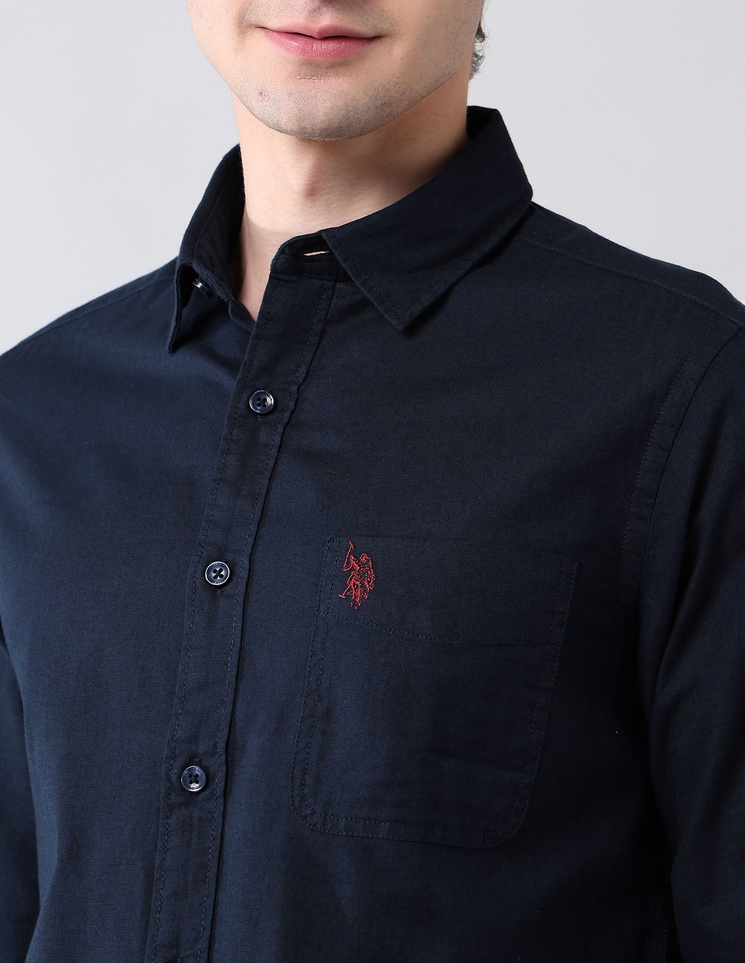 Solid Slim Fit Shirt Navy - U.S. Polo Assn. India | Large