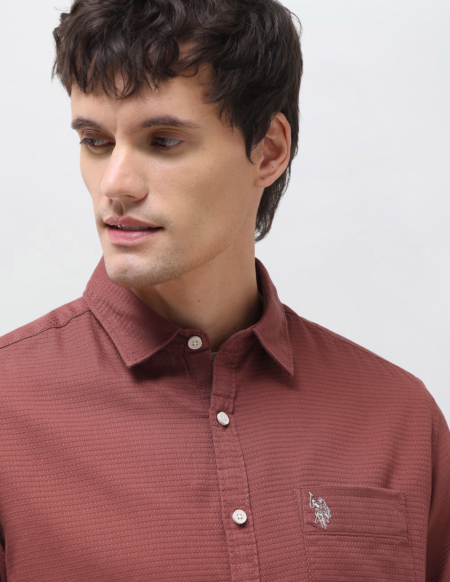 Textured Regular Fit Shirt Rust - U.S. Polo Assn. India | Large