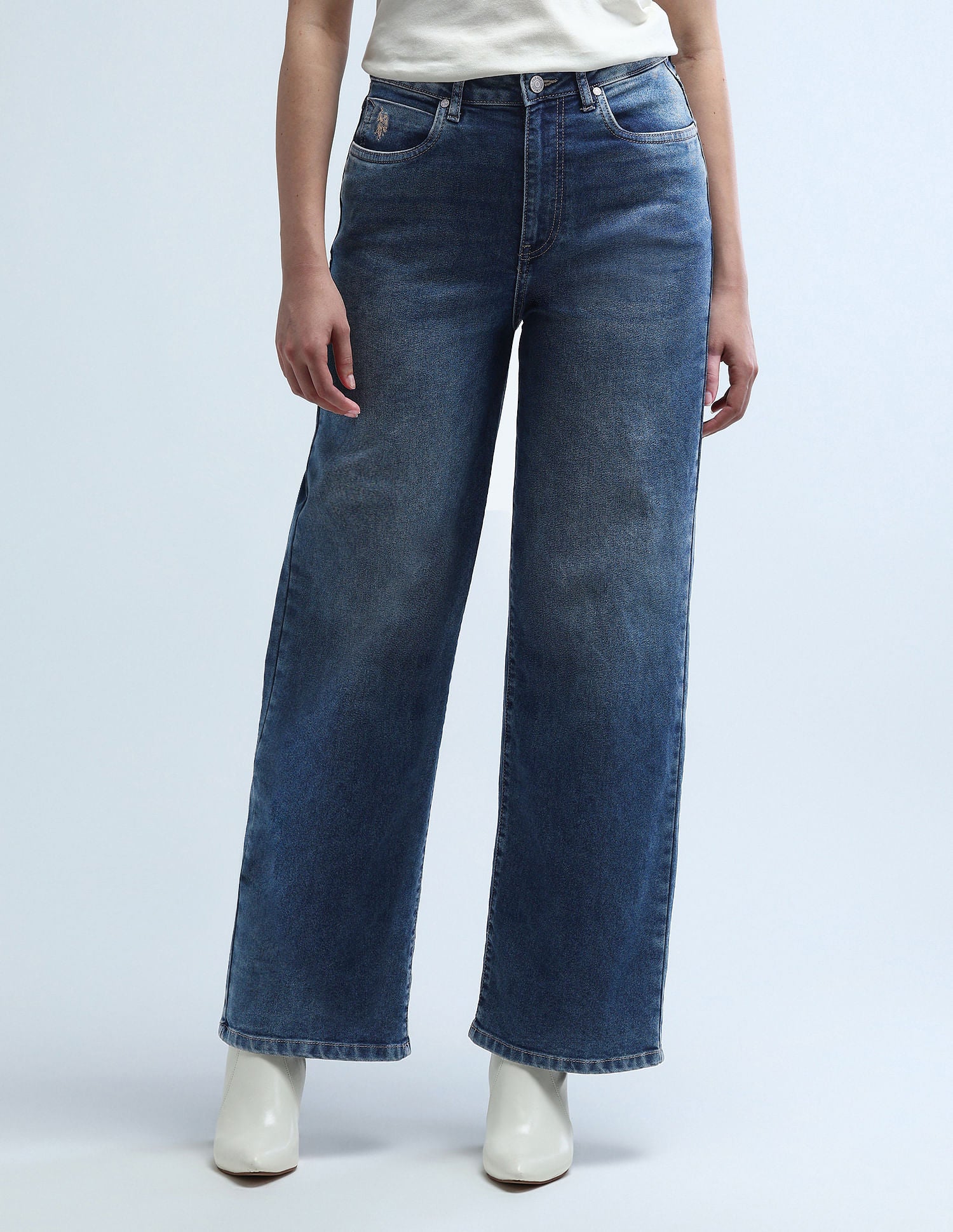 High Rise Wideleg Stretchable Jeans Blue - U.S. POLO ASSN. | Large