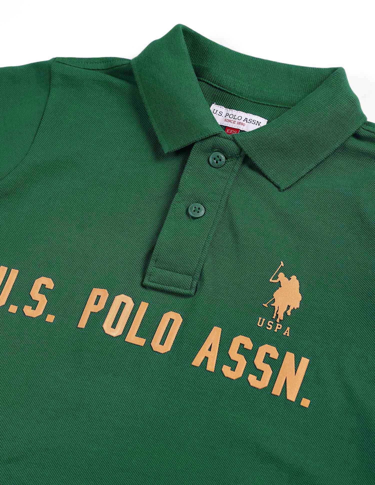 Boys Brand Print Cotton Polo Shirt Green - U.S. POLO ASSN. | Large