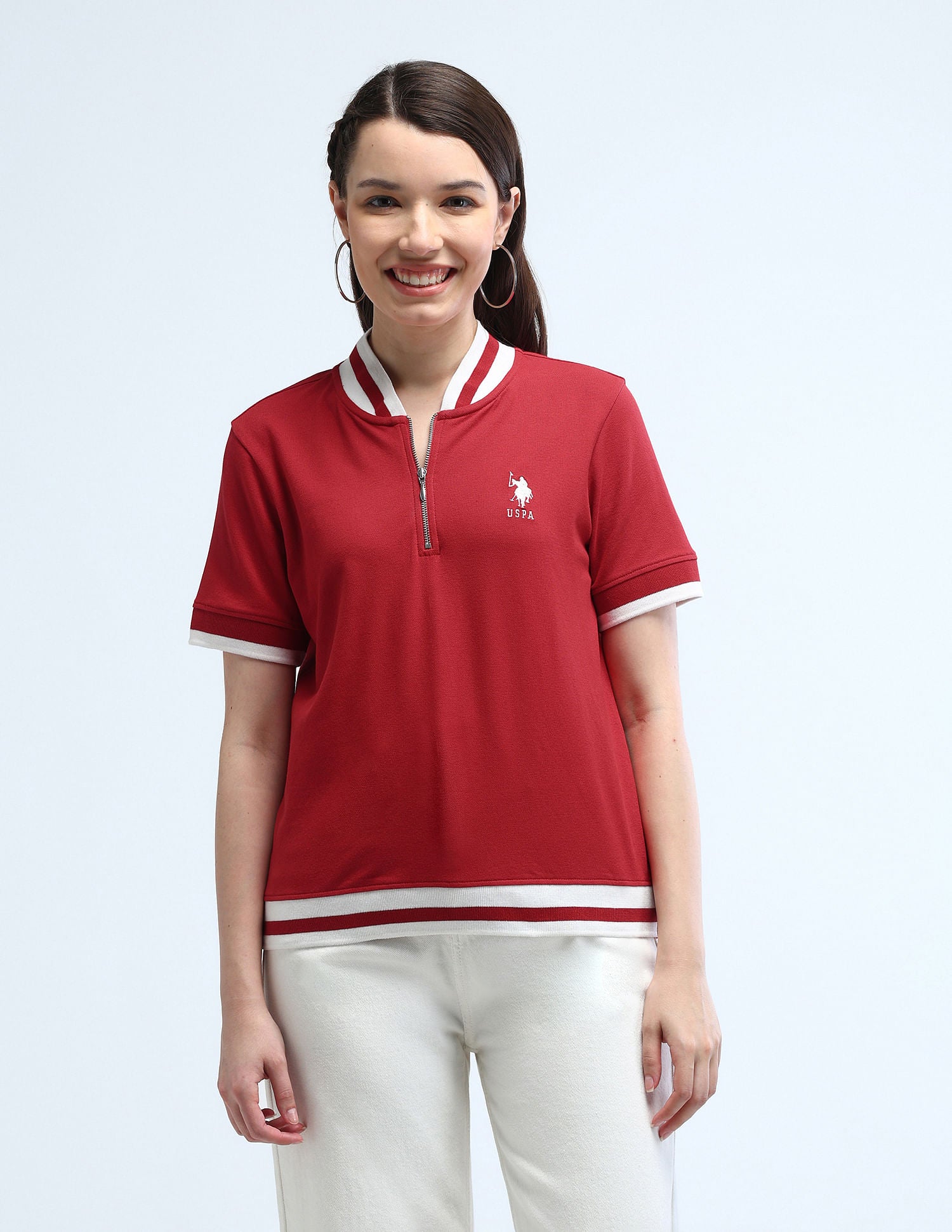Varsity Logo Zipper Polo Shirt Red - U.S. POLO ASSN. | Large