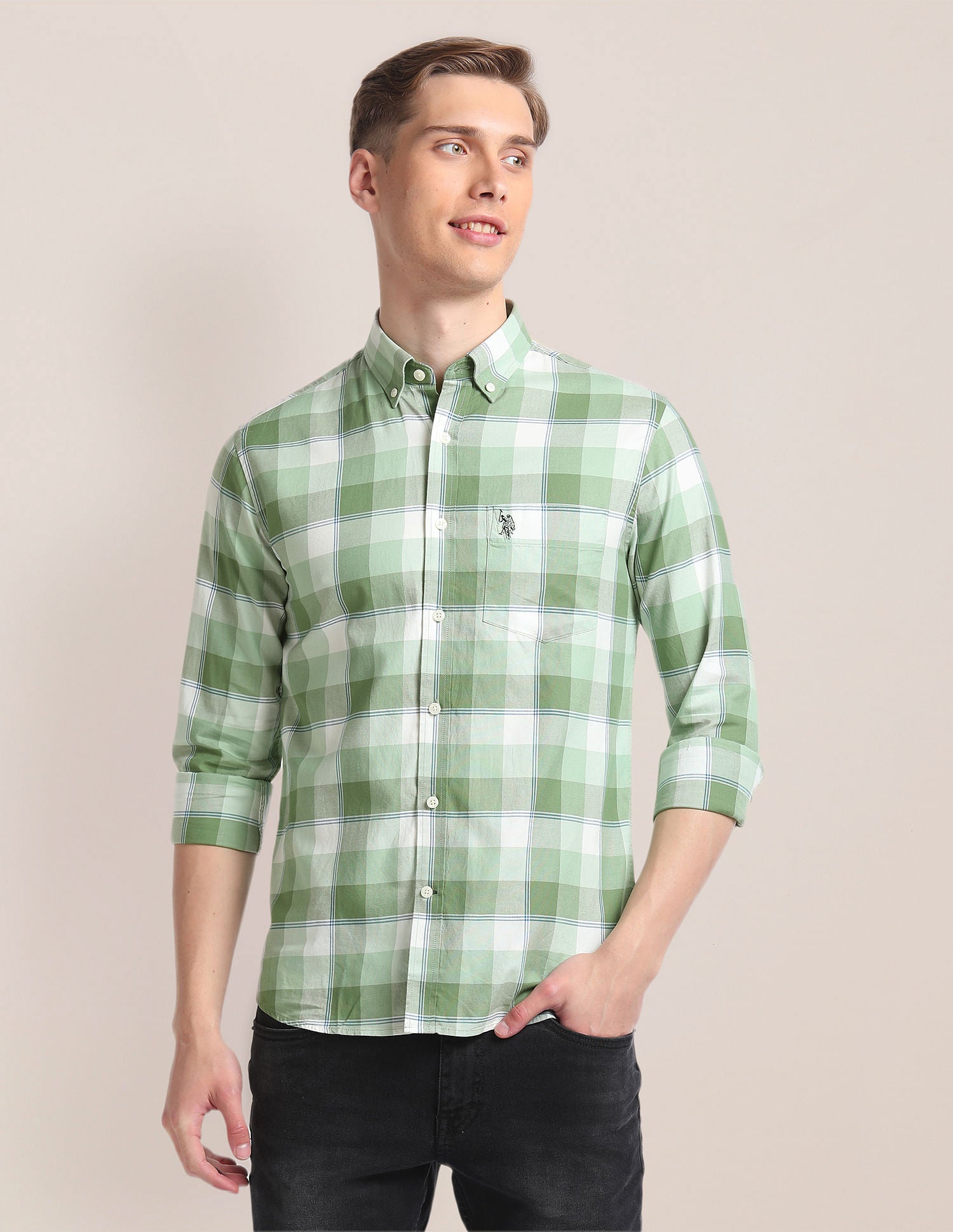 Plaid Check Cotton Shirt Green - U.S. Polo Assn. India | Large