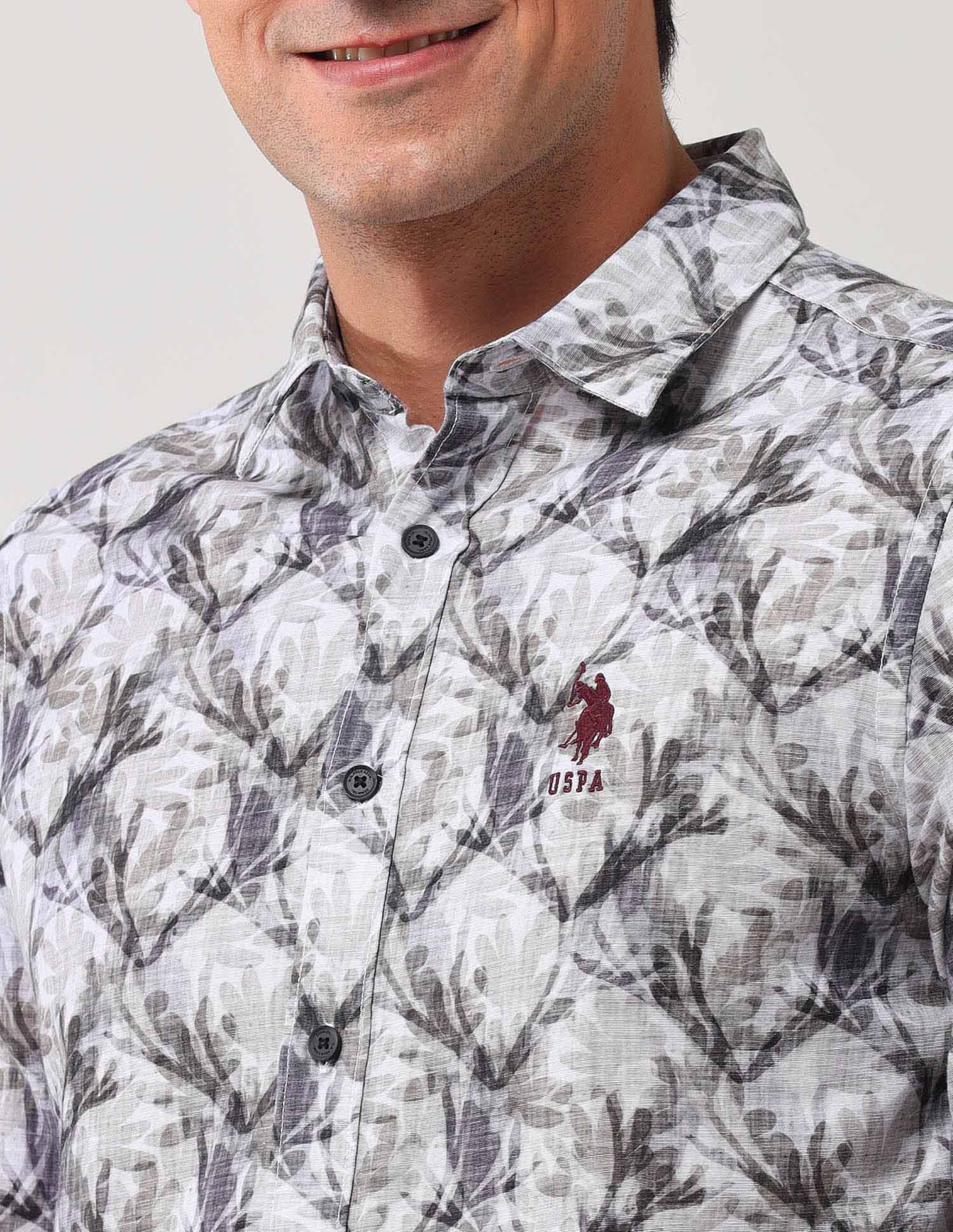 Regular Fit Floral Printed Shirt Light Olive - U.S. POLO ASSN. | Large