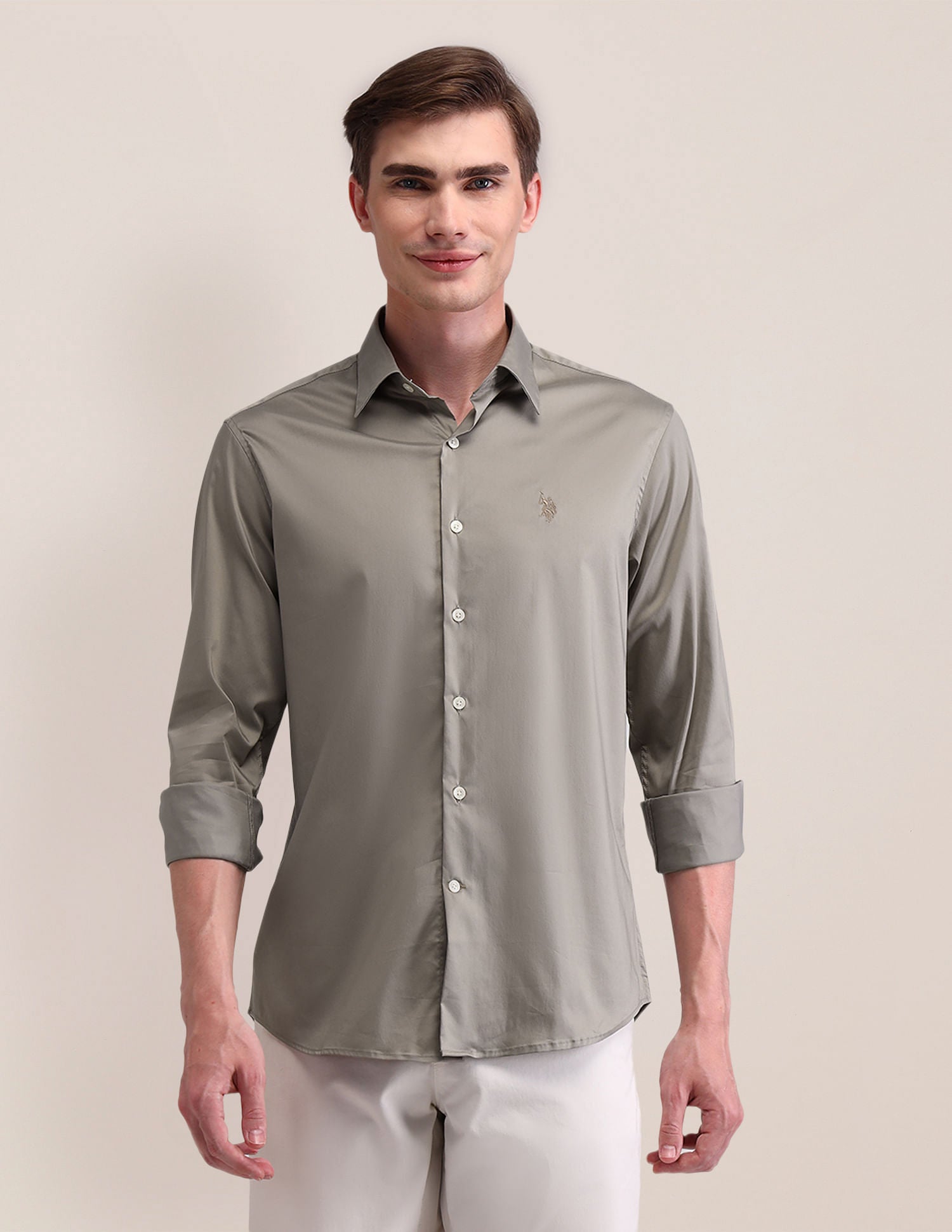 Cotton Regular Fit Shirt Khaki - U.S. Polo Assn. India | Large