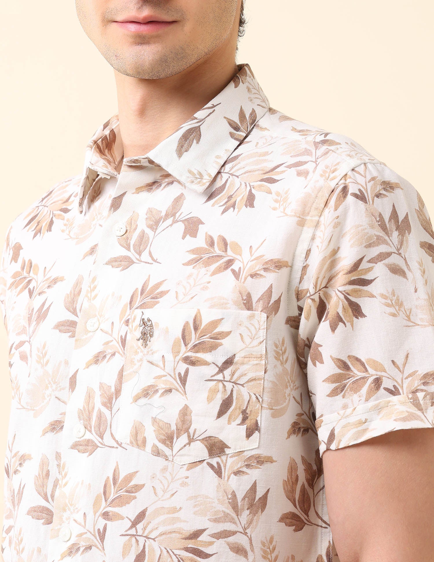Floral Printed Tailored Fit Ctm Shirt Beige - U.S. Polo Assn. India | Large