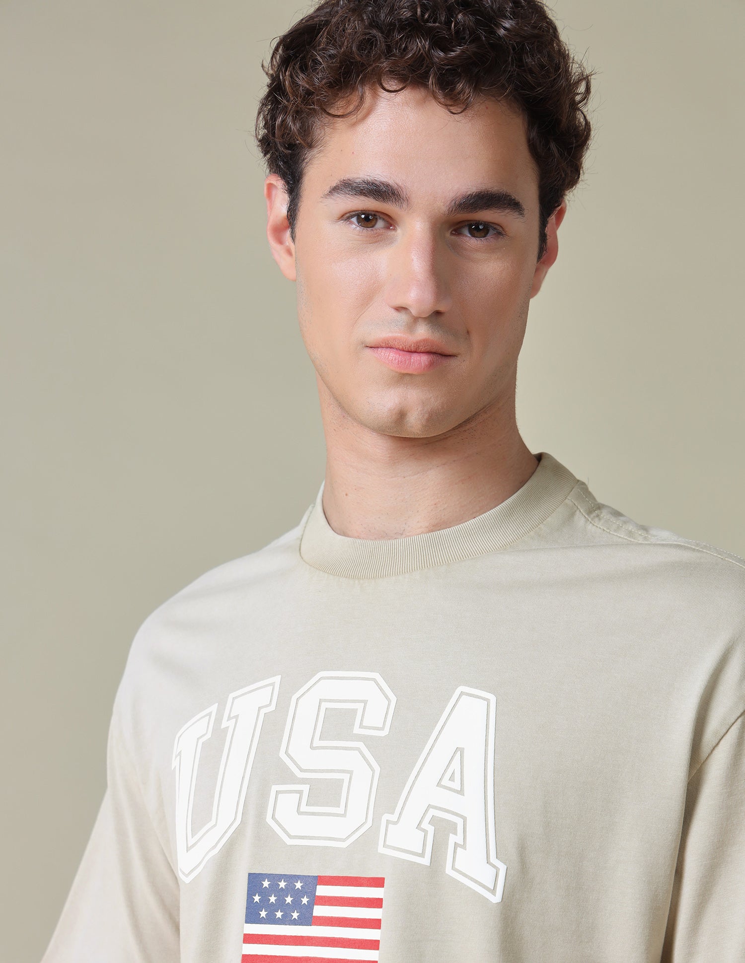 Typographic Brand Printed Relaxed Fit T-Shirt Khaki - U.S. Polo Assn. India | Large