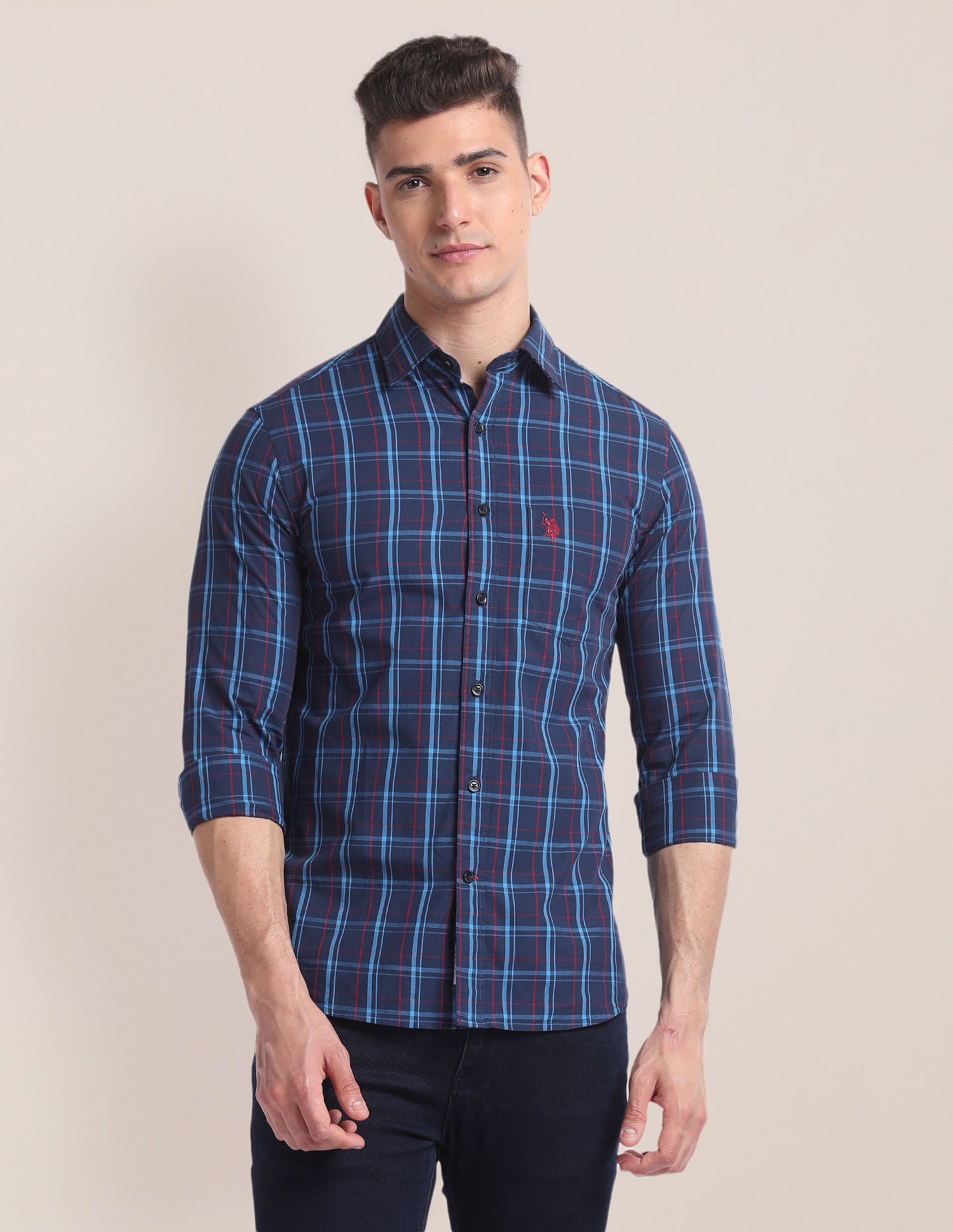Premium Cotton Check Shirt Navy - U.S. POLO ASSN. | Large