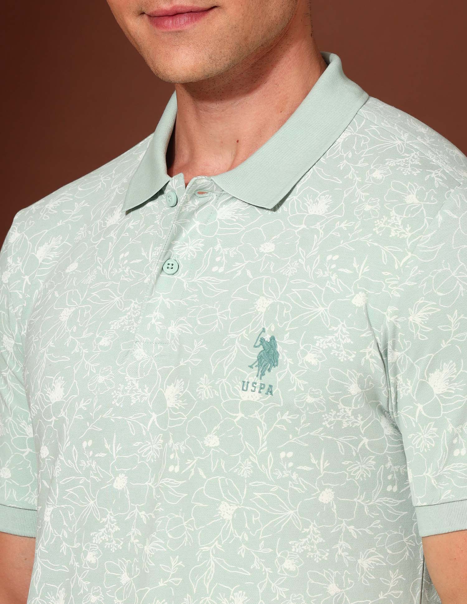 Floral Printed Working Holiday Polo Shirt Aqua - U.S. Polo Assn. India | Large
