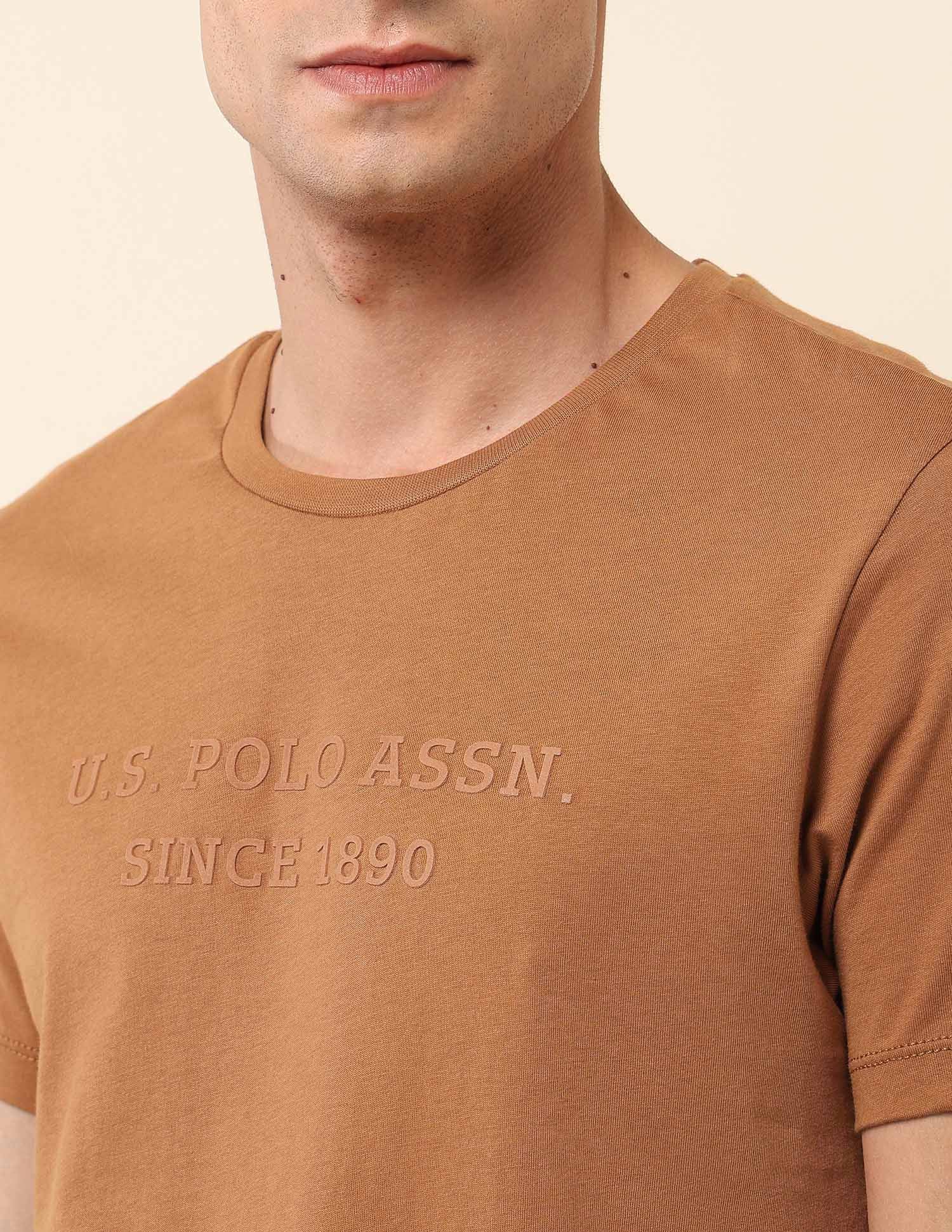 Slim Fit Brand Embossed T- Shirt Brown - U.S. Polo Assn. India | Large